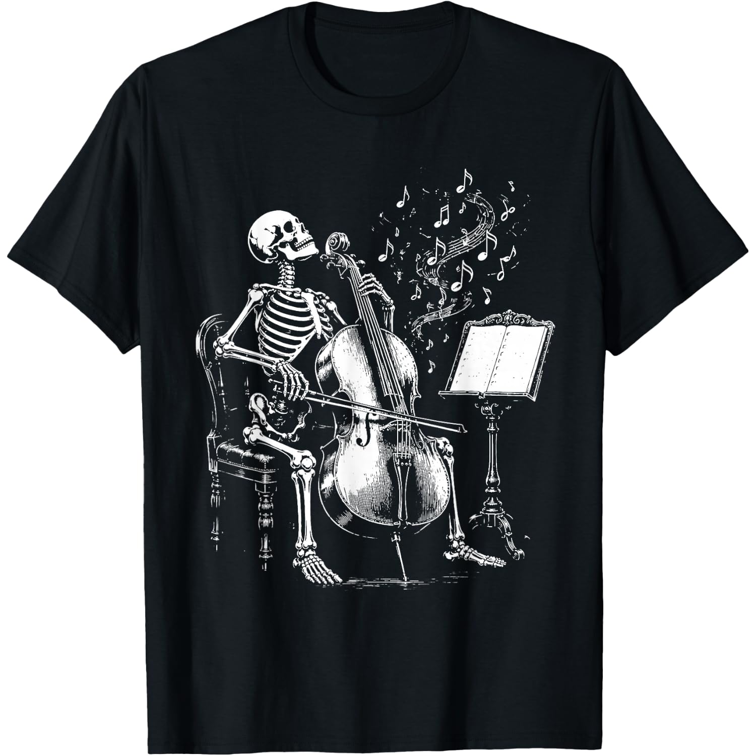 Skeleton with Celo Funny Halloween Costume Cellist Men Women T-Shirt