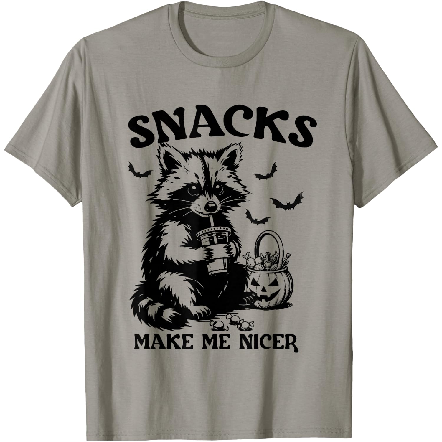 Snacks Make Me Nicer Halloween Raccoon Spooky Season Autumn T-Shirt
