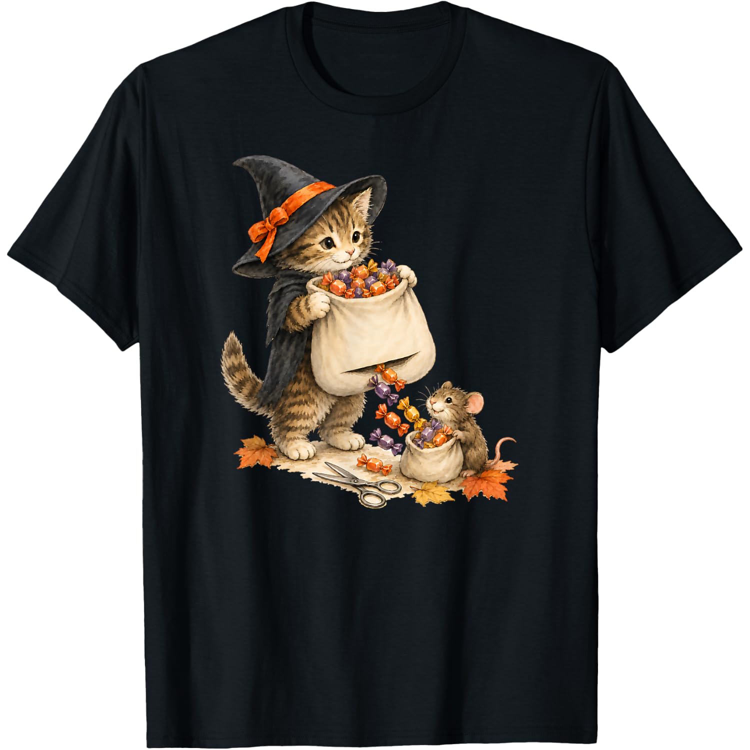 Sneaky Mouse and Witch Cat Halloween Sweets T-Shirt
