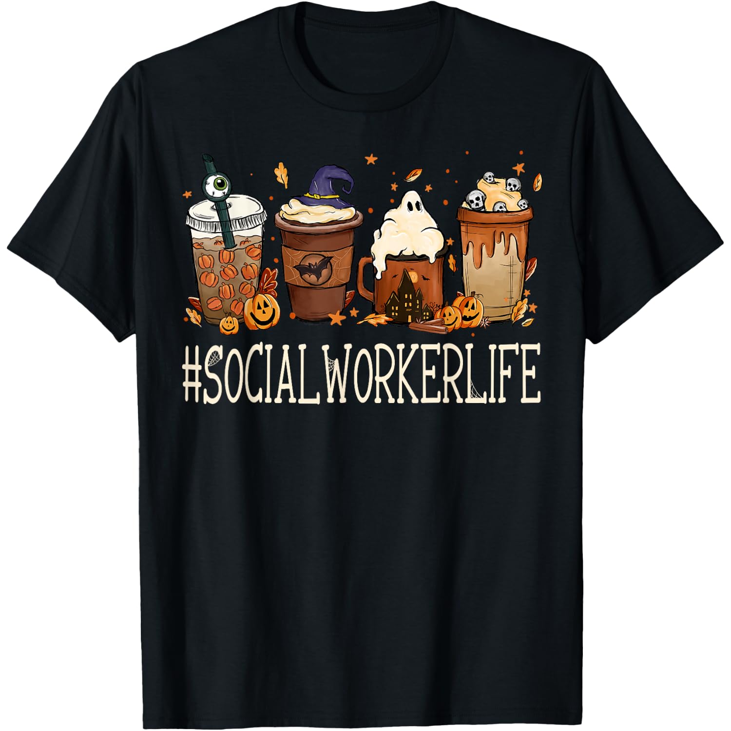 Social Worker Horror Fall Coffee Halloween Pumpkin Autumn T-Shirt