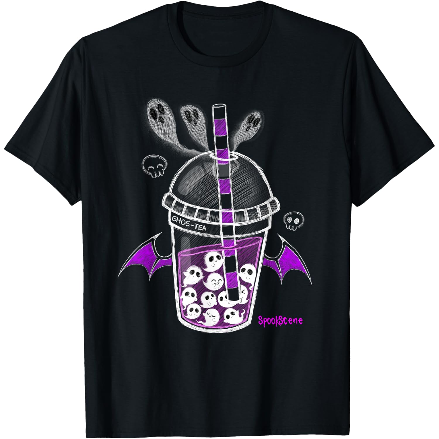 Spookscene Ghos-Tea Spooky Boba Emo Goth Alt Purple T-Shirt