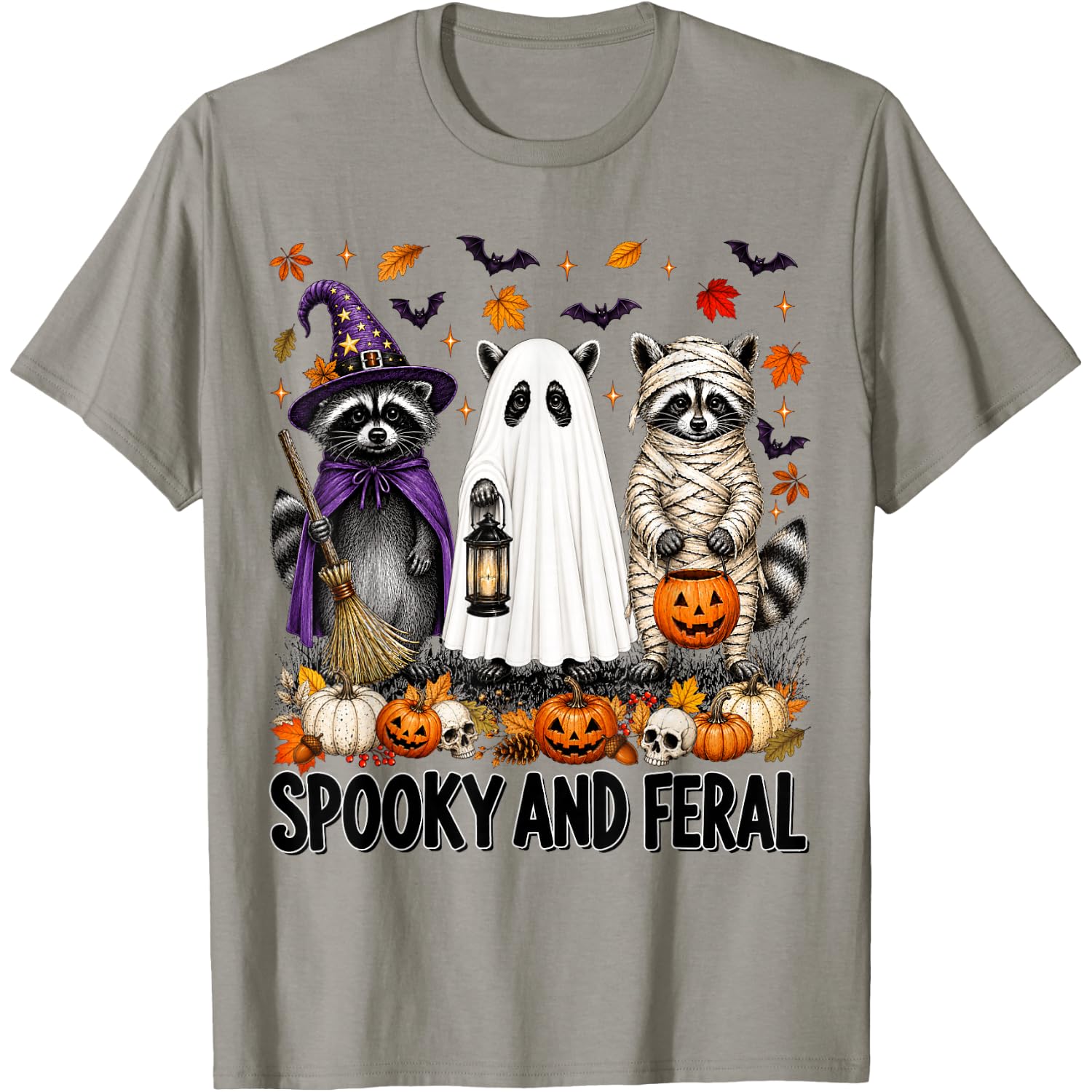Spooky and Feral Raccoon Halloween Ghost Witch Spooky Kids T-Shirt