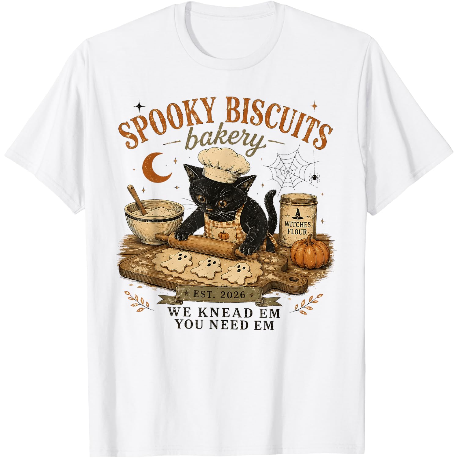 Spooky Biscuits Bakery Black Cat Baking Ghost Cookies Fall T-Shirt