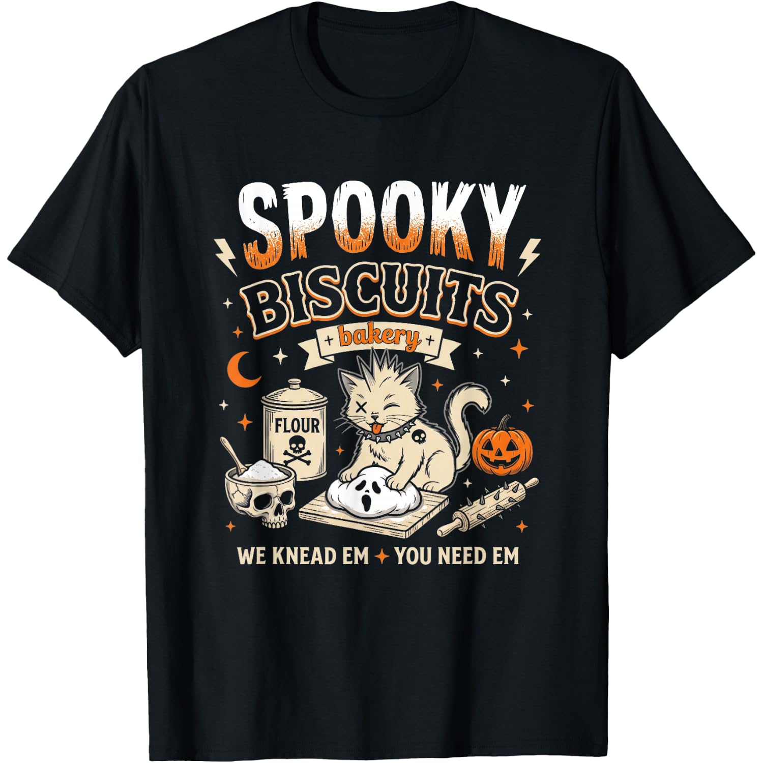Spooky Biscuits Bakery Fun Punk Rock Halloween Cat Halloween T-Shirt