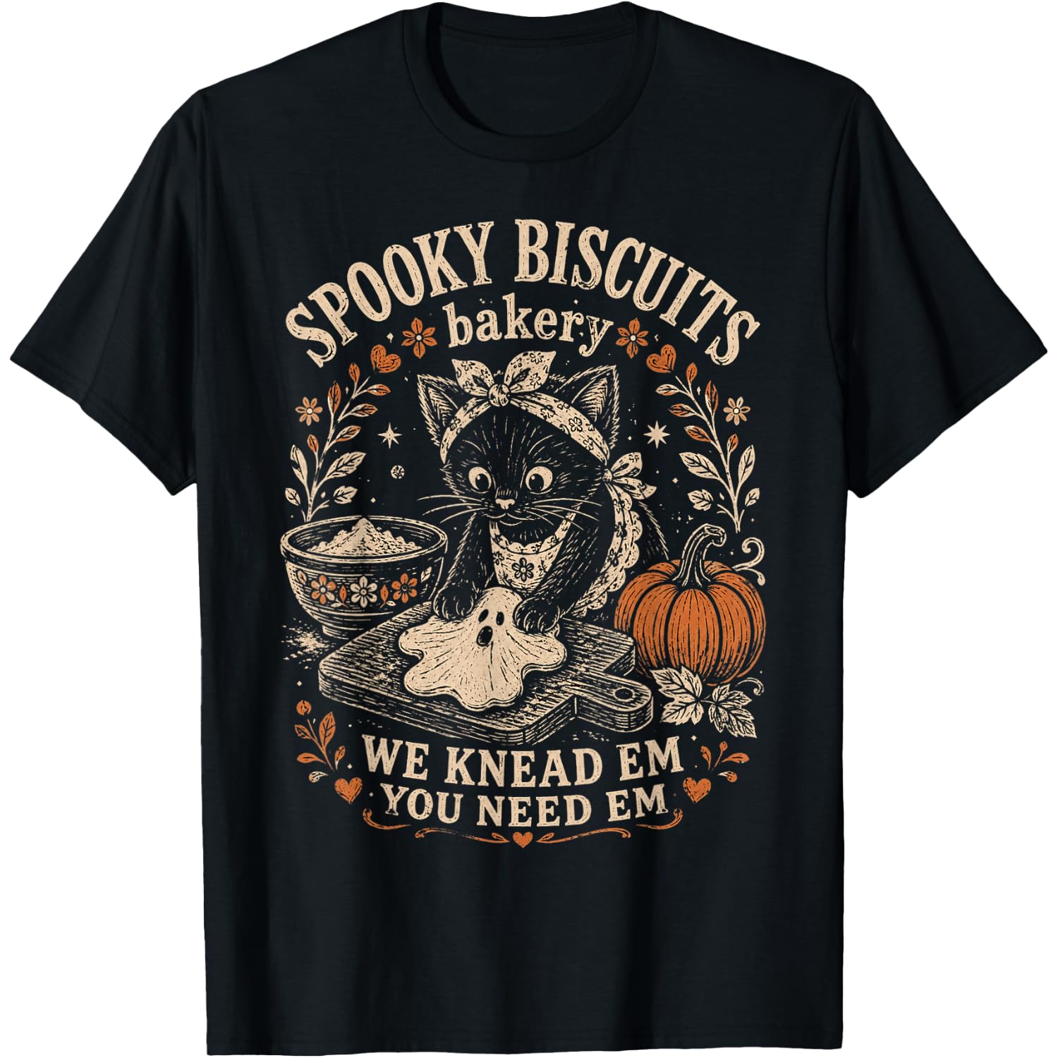 Spooky Biscuits Bakery Funny Black Cat Baking Halloween Tee T-Shirt