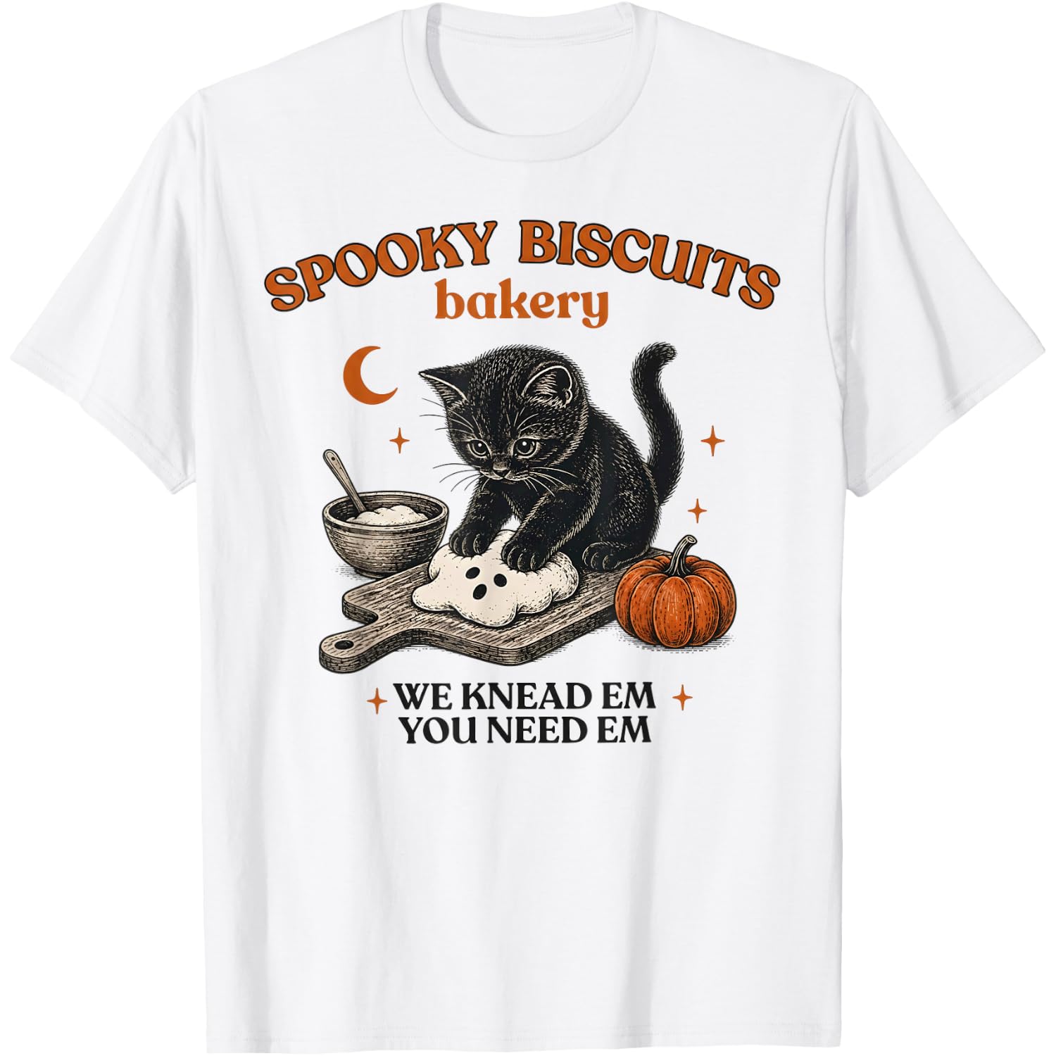 Spooky Biscuits Bakery Funny Black Cat Halloween Pumpkin T-Shirt
