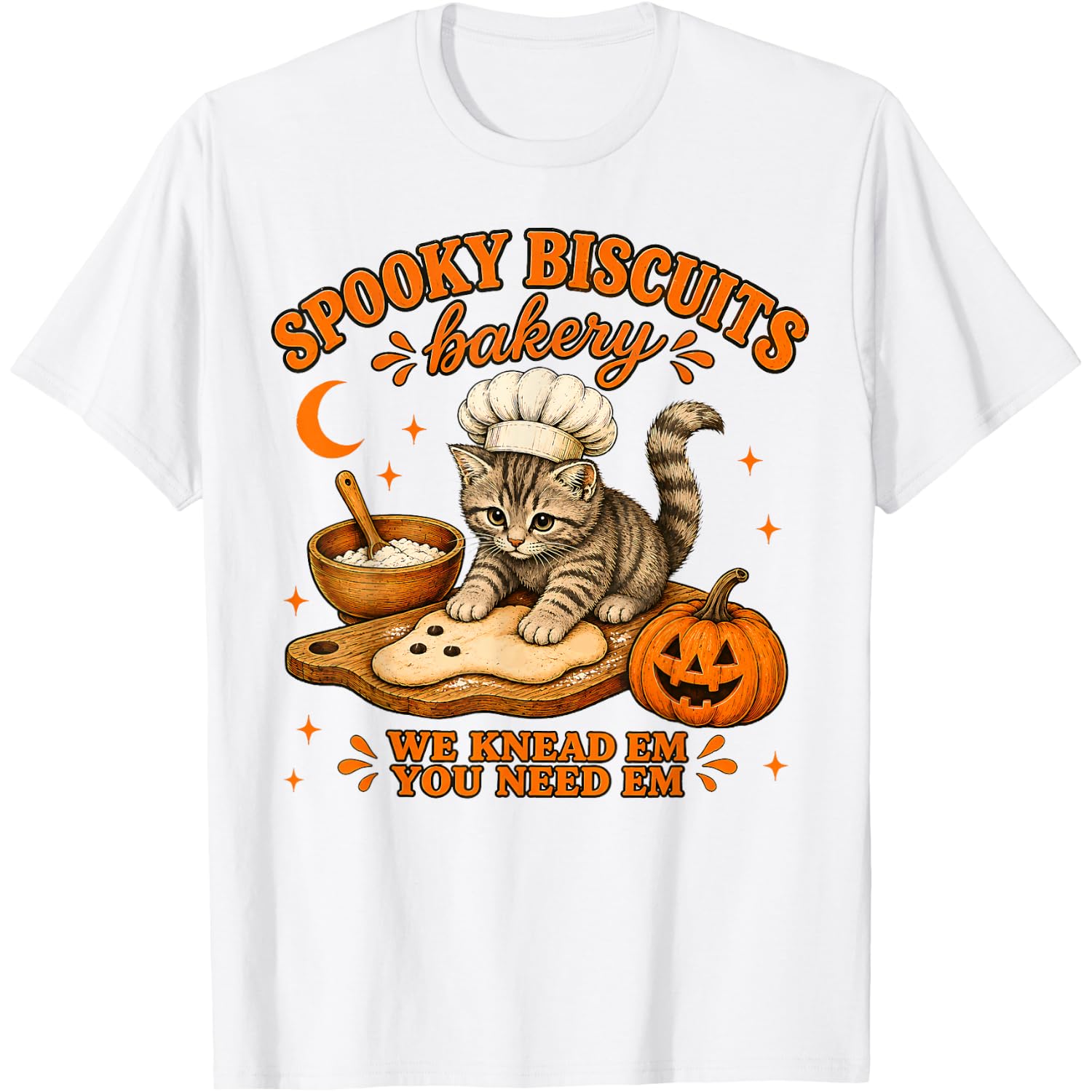 Spooky Biscuits Bakery Funny Black Cat Halloween Pumpkin T-Shirt