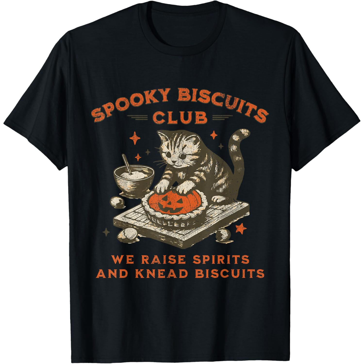 Spooky Biscuits Club Cat, Funny Halloween Baking Tee T-Shirt