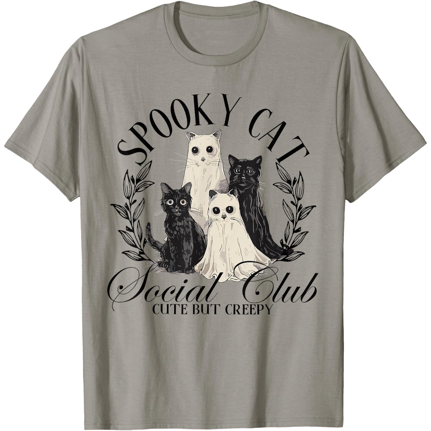 Spooky Cat Social Club Ghost Cat Halloween Gothic Black Cat T-Shirt