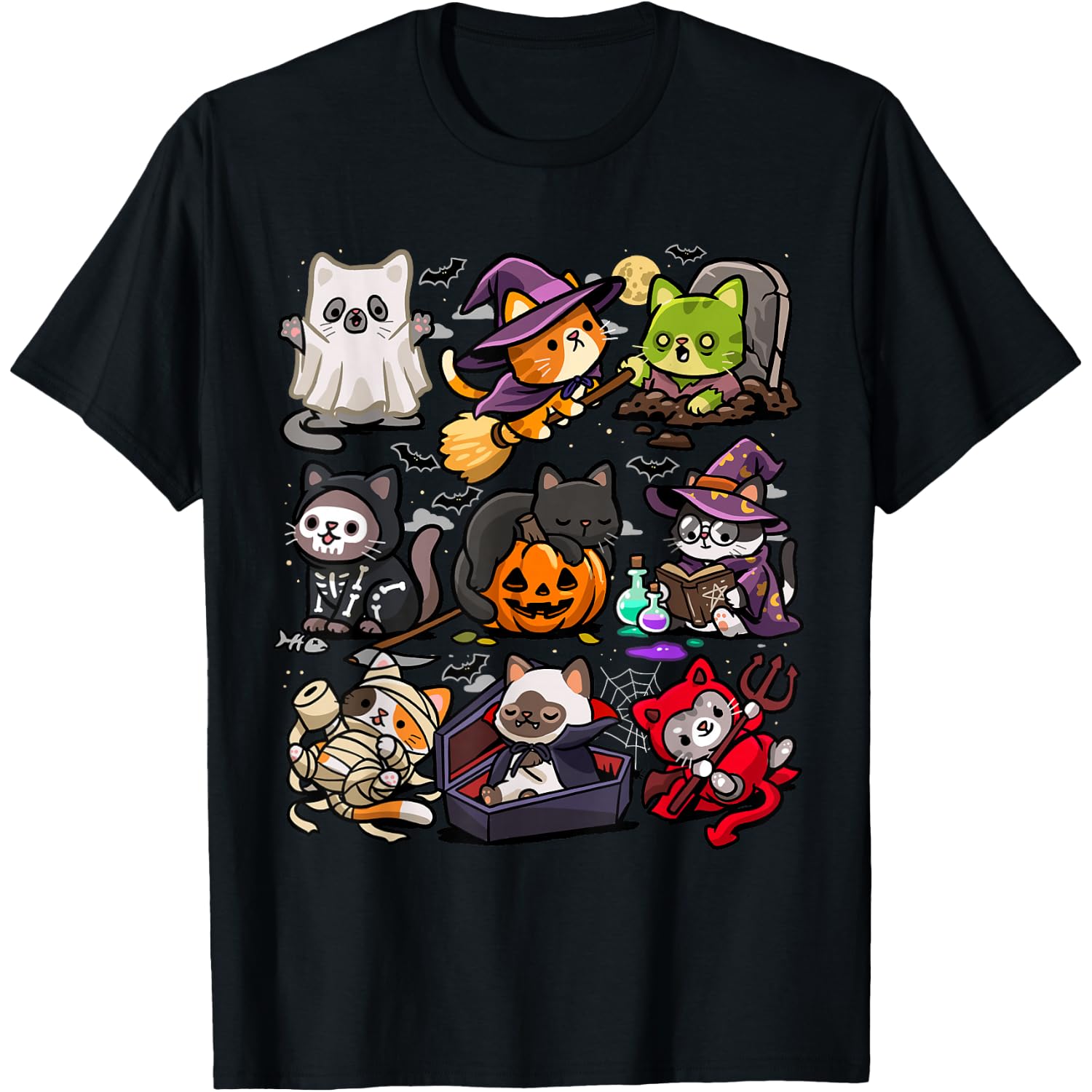 Spooky Cats Halloween Creepy Kittens Ghost Vampire Zombie T-Shirt