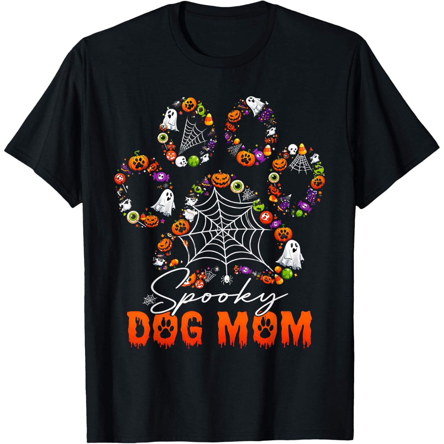 Spooky Dog Mom Cute Dog Paw Halloween T-Shirt