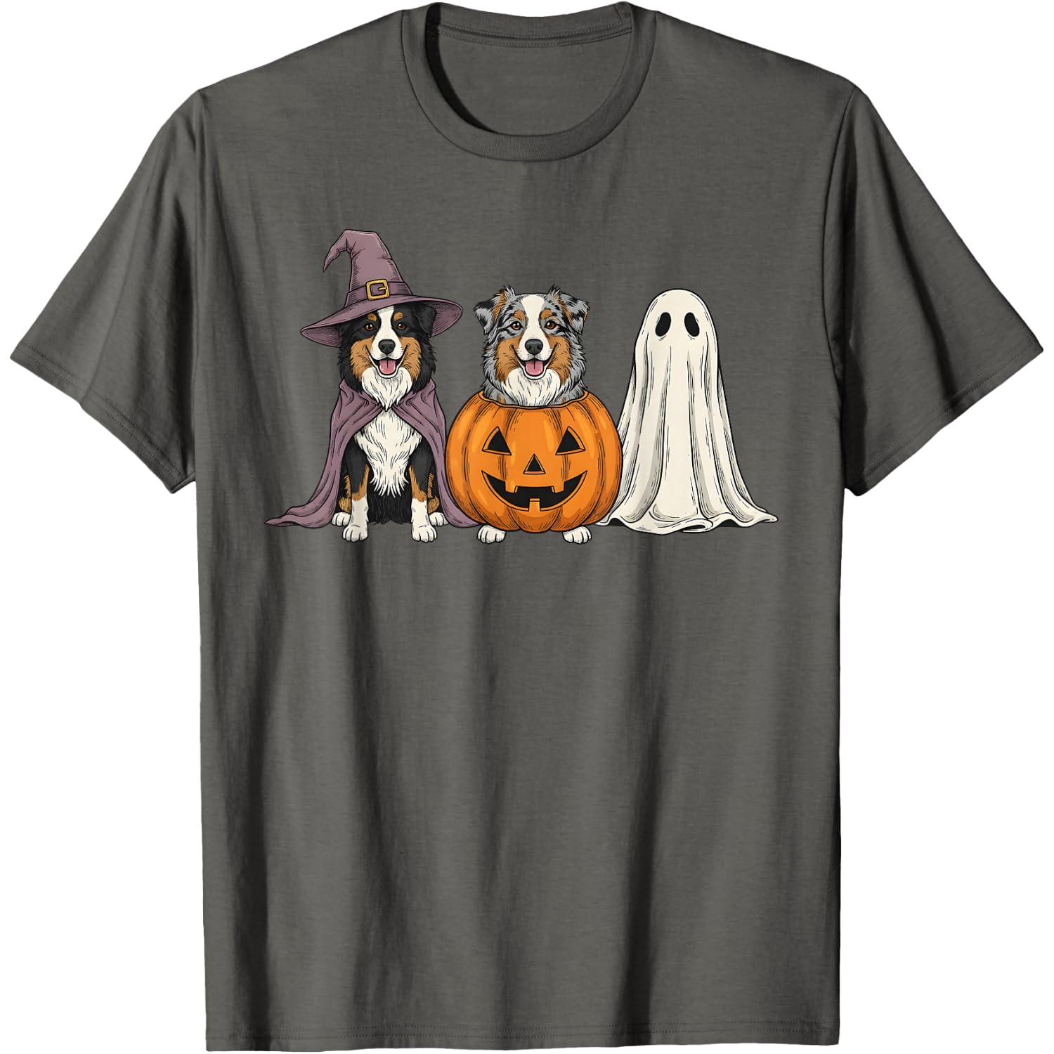 Spooky Ghost Australian Shepherd Pumpkin Halloween Dog Lover T-Shirt