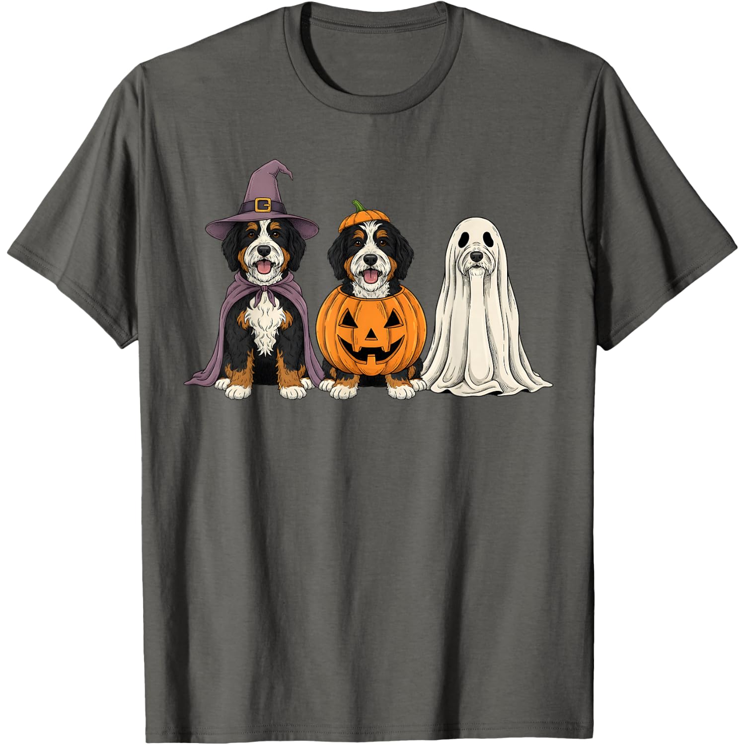 Spooky Ghost Bernedoodle Pumpkin Halloween Doodle Dog Lover T-Shirt