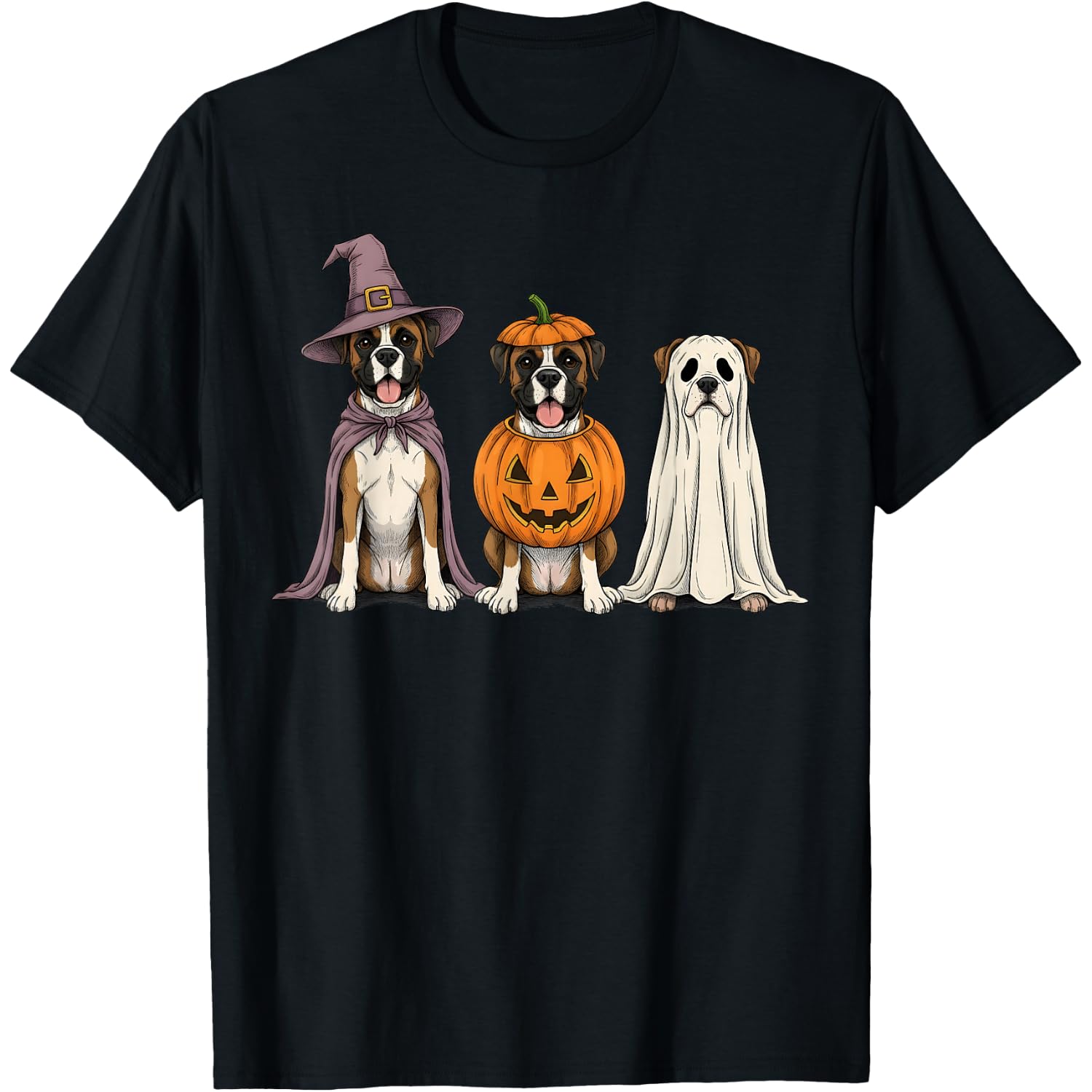 Spooky Ghost Boxer Dog Lover Pumpkin Halloween T-Shirt