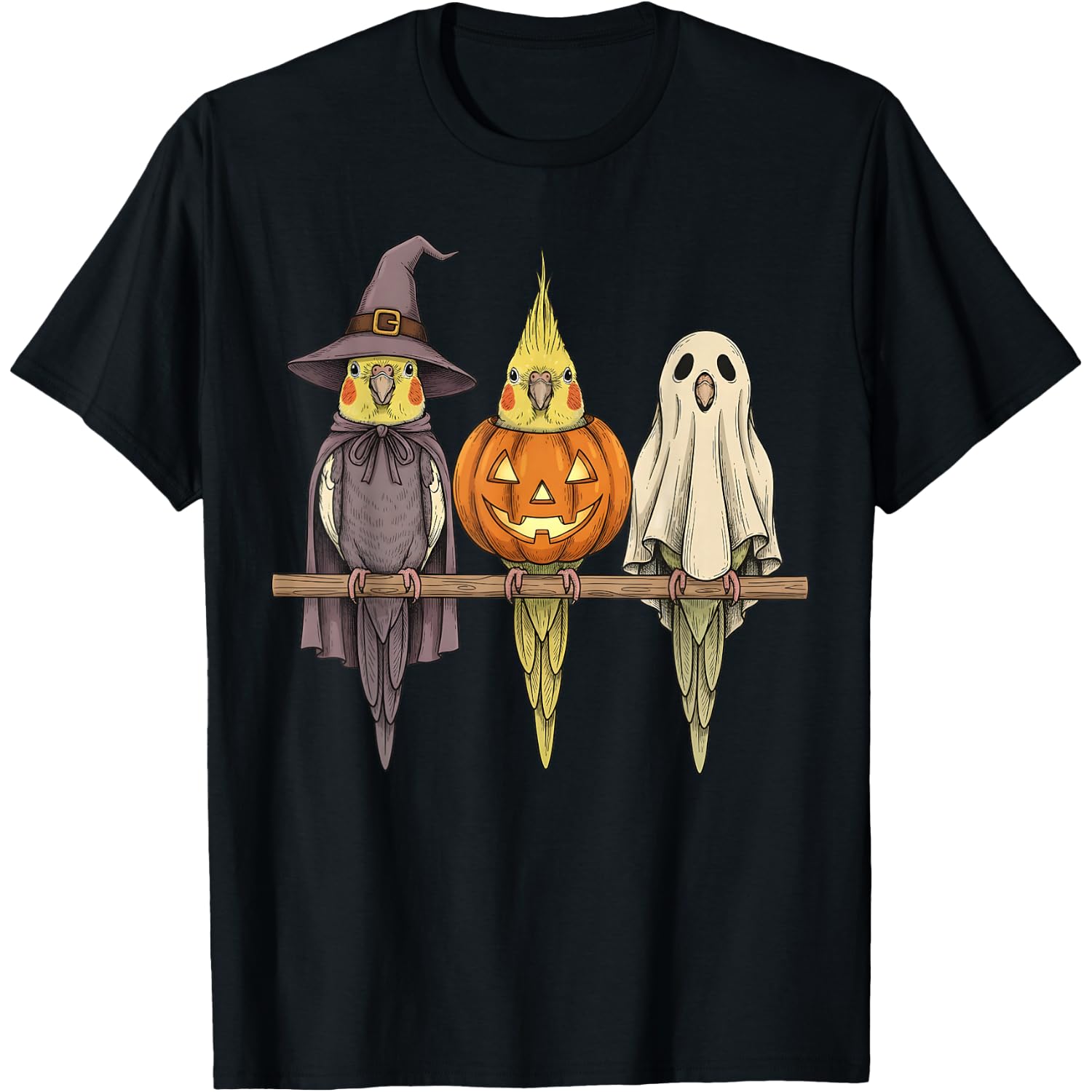 Spooky Ghost Cockatiel Parrot Lover Pumpkin Halloween T-Shirt