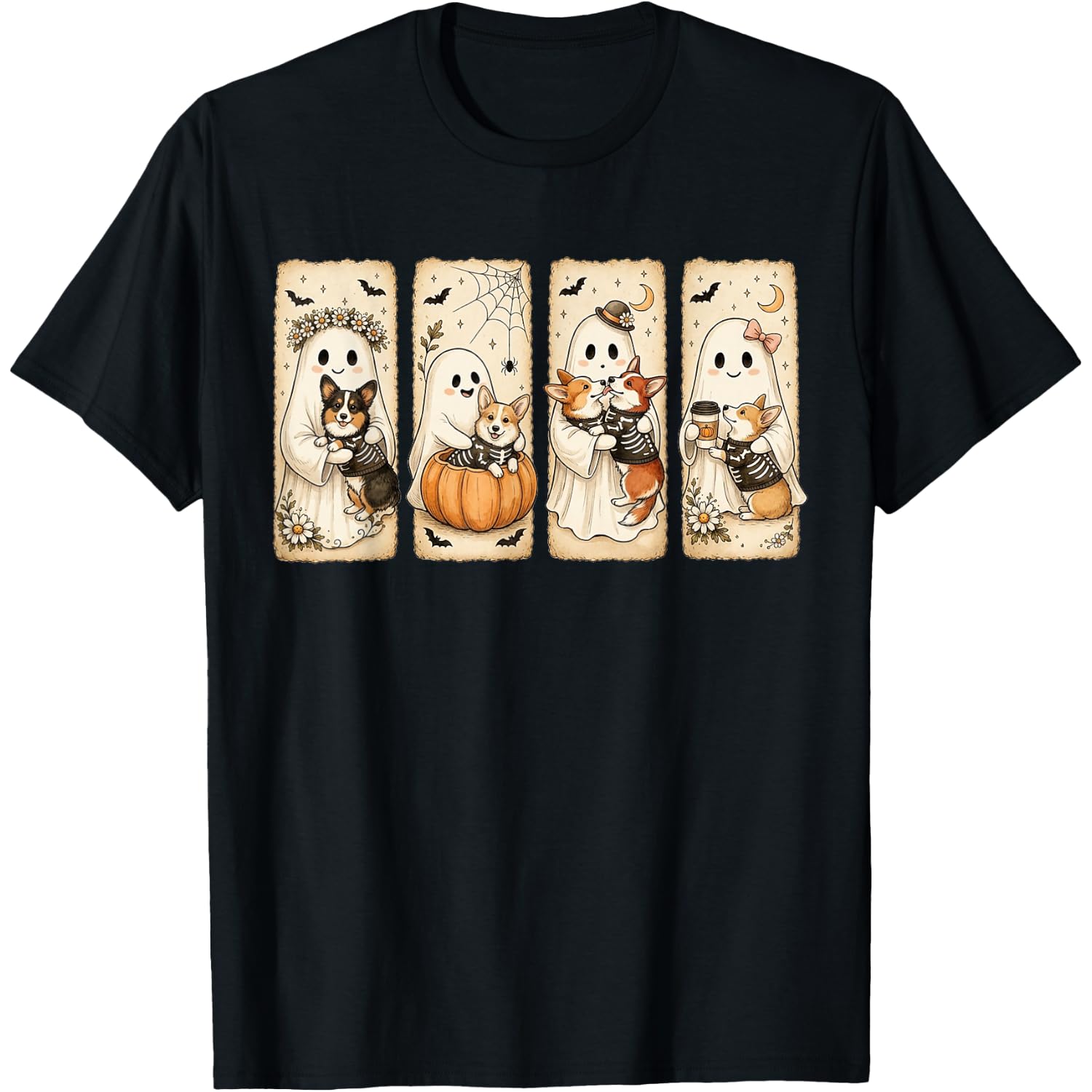 Spooky Ghost Corgi Pumpkin Halloween Dog Skeleton T-Shirt