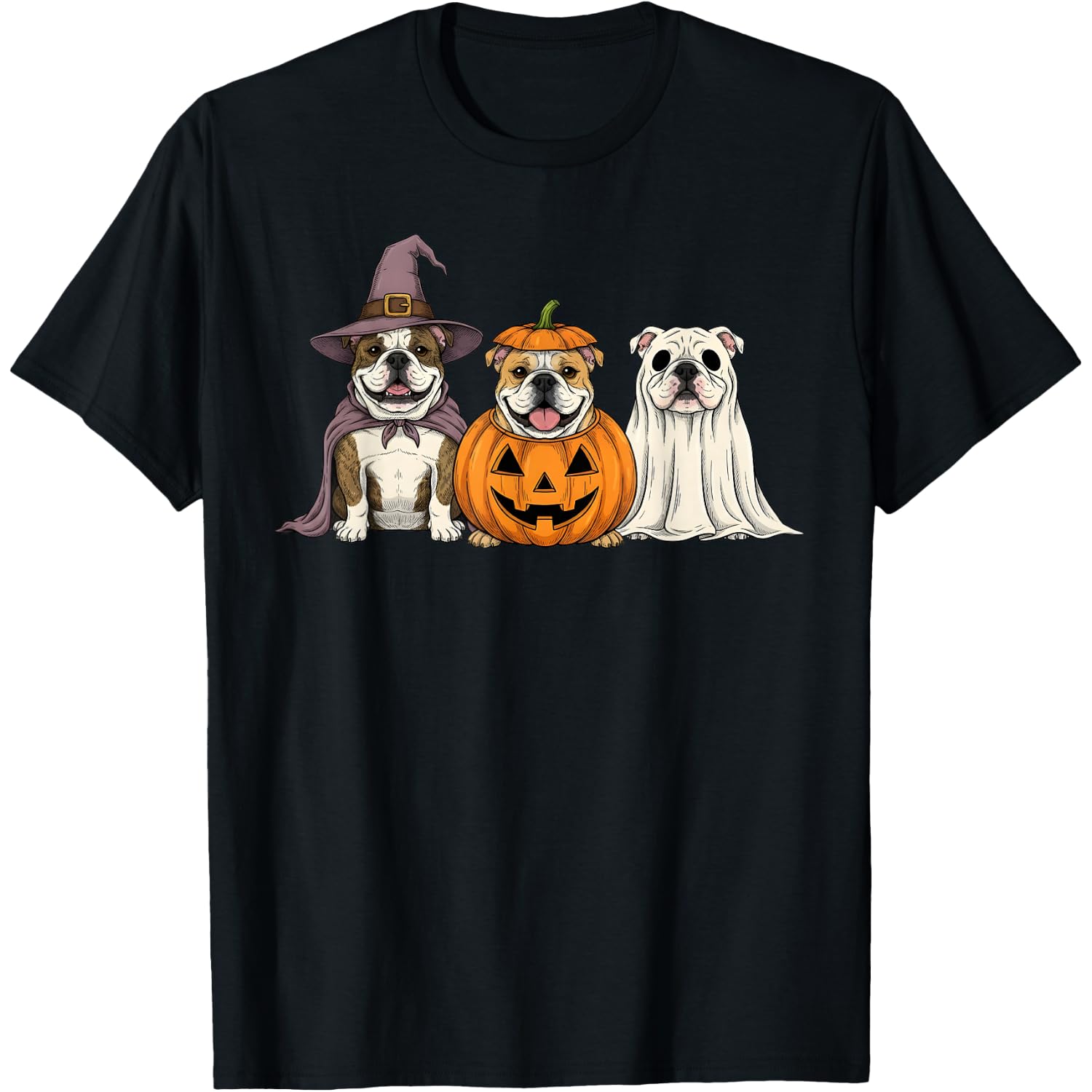 Spooky Ghost English Bulldog Pumpkin Halloween Dog Lover T-Shirt