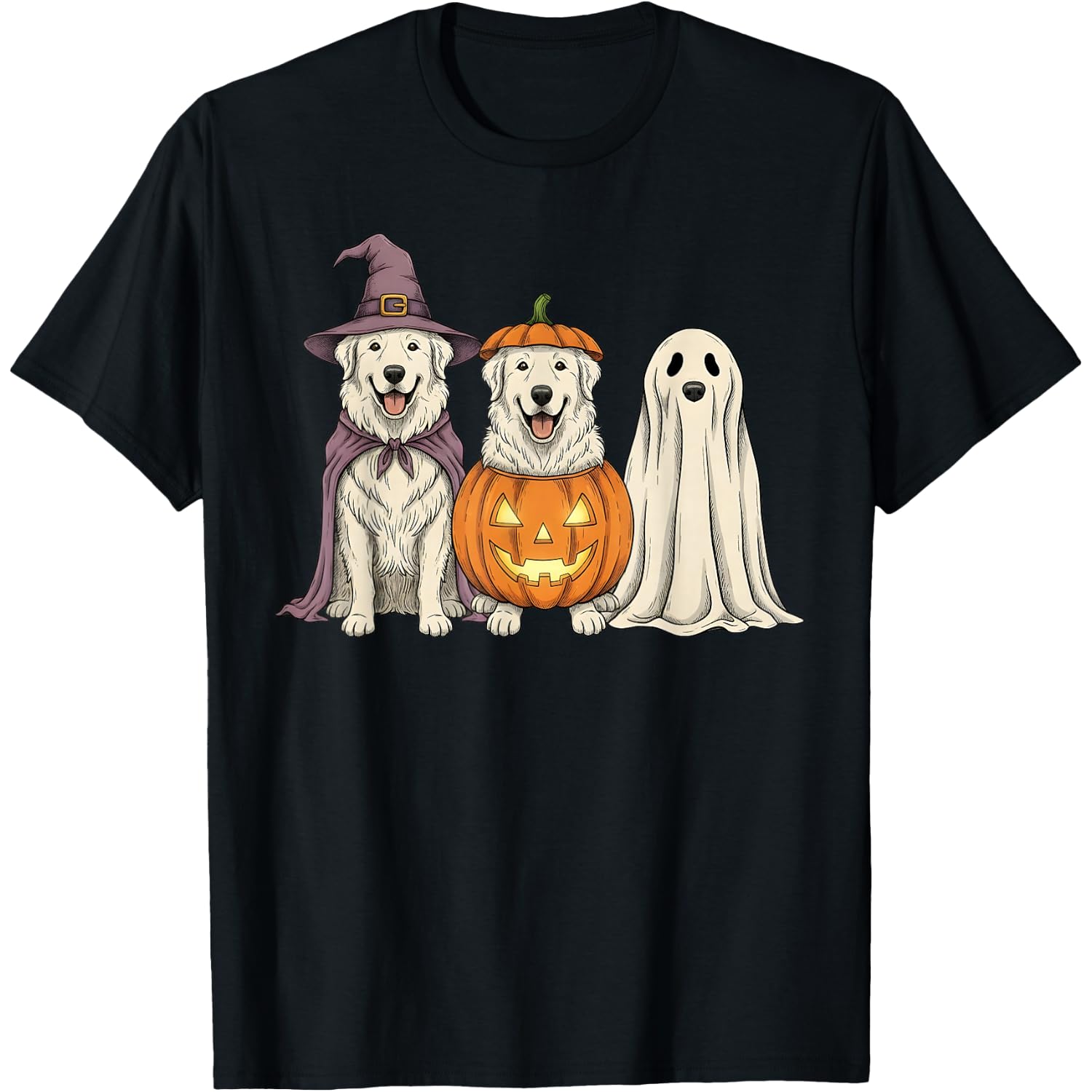 Spooky Ghost Great Pyrenees Pumpkin Halloween Dog Lover T-Shirt