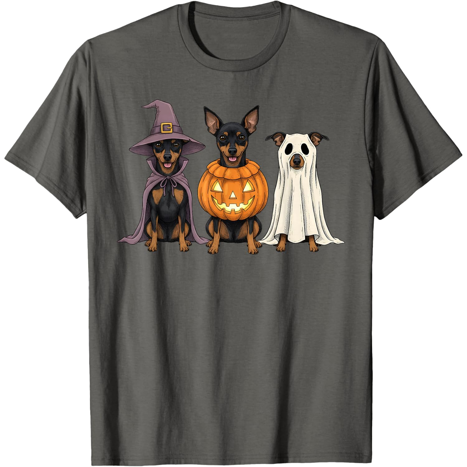 Spooky Ghost Miniature Pinscher Pumpkin Halloween Dog Lover T-Shirt