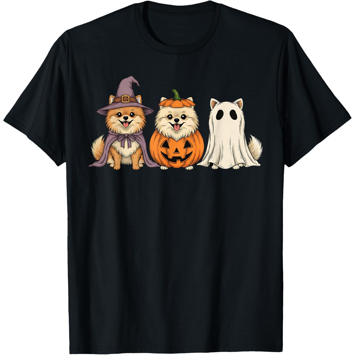 Spooky Ghost Pomeranian Pumpkin Halloween Dog Lover T-Shirt