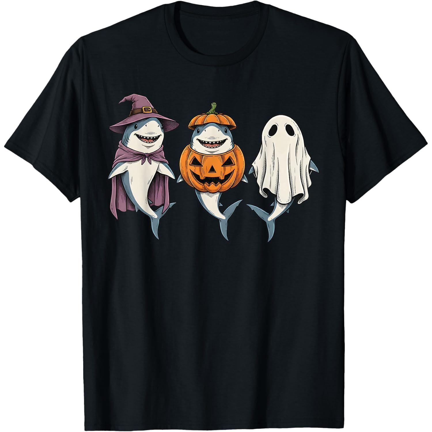 Spooky Ghost Shark Lover Pumpkin Halloween T-Shirt