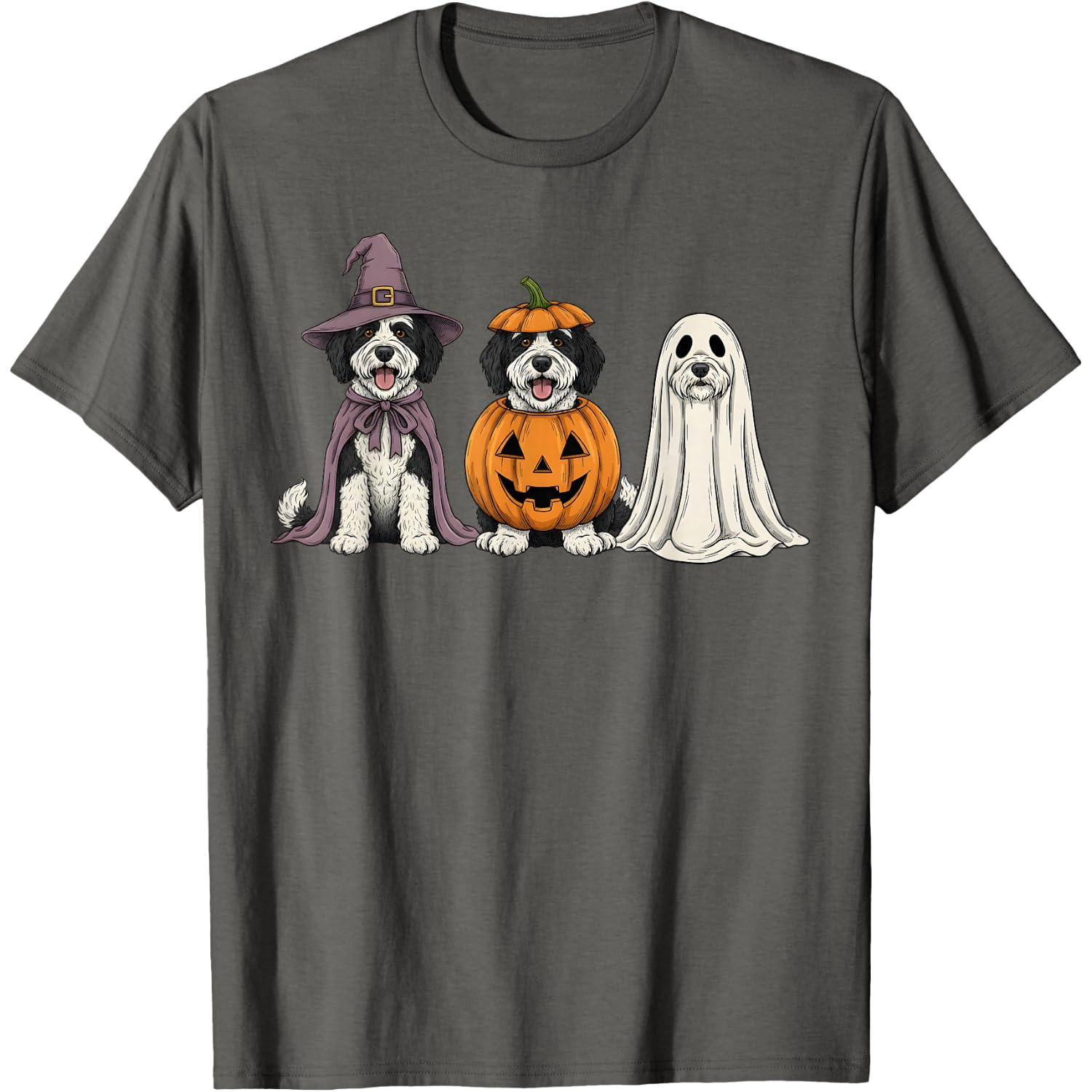 Spooky Ghost Sheepadoodle Pumpkin Halloween Doodle Dog Lover T-Shirt