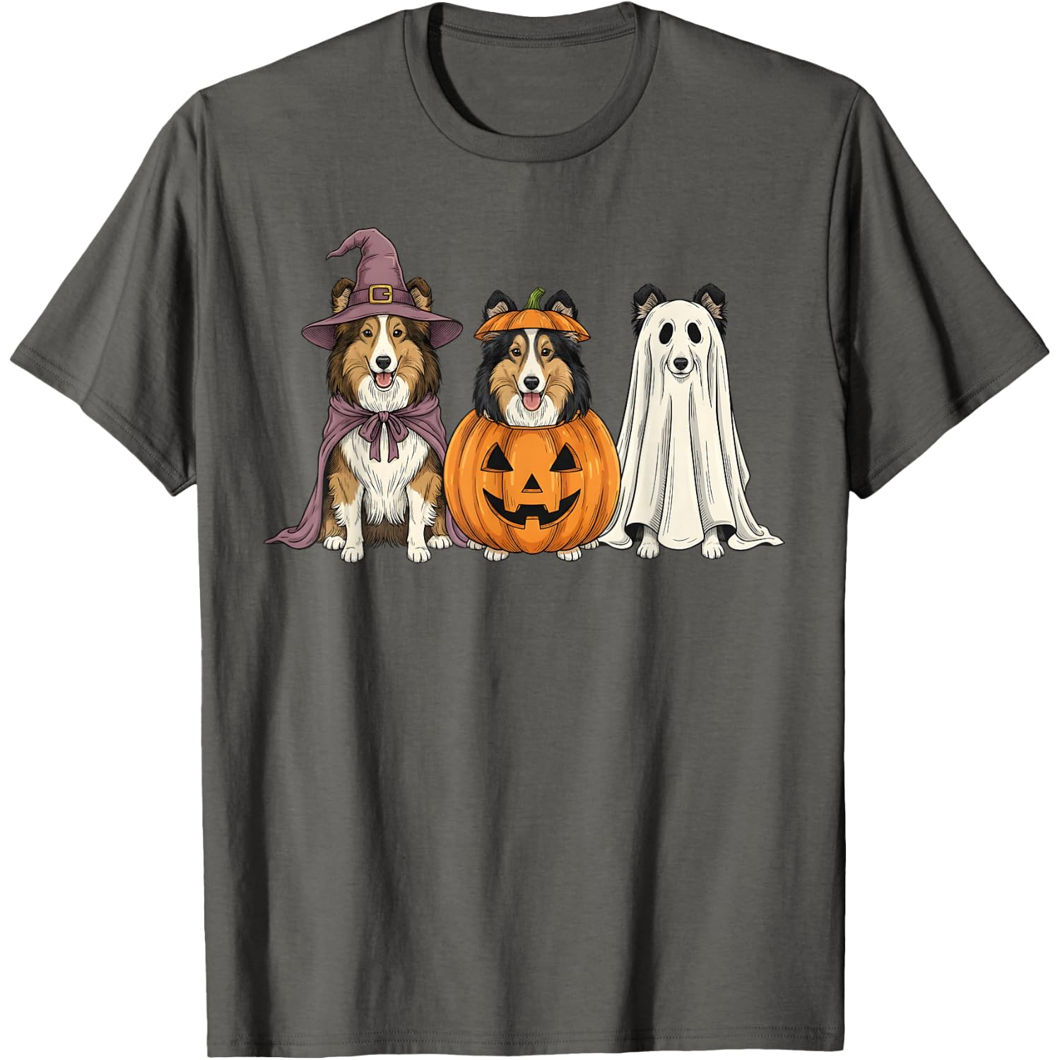 Spooky Ghost Shetland Sheepdog Pumpkin Halloween Dog Lover T-Shirt