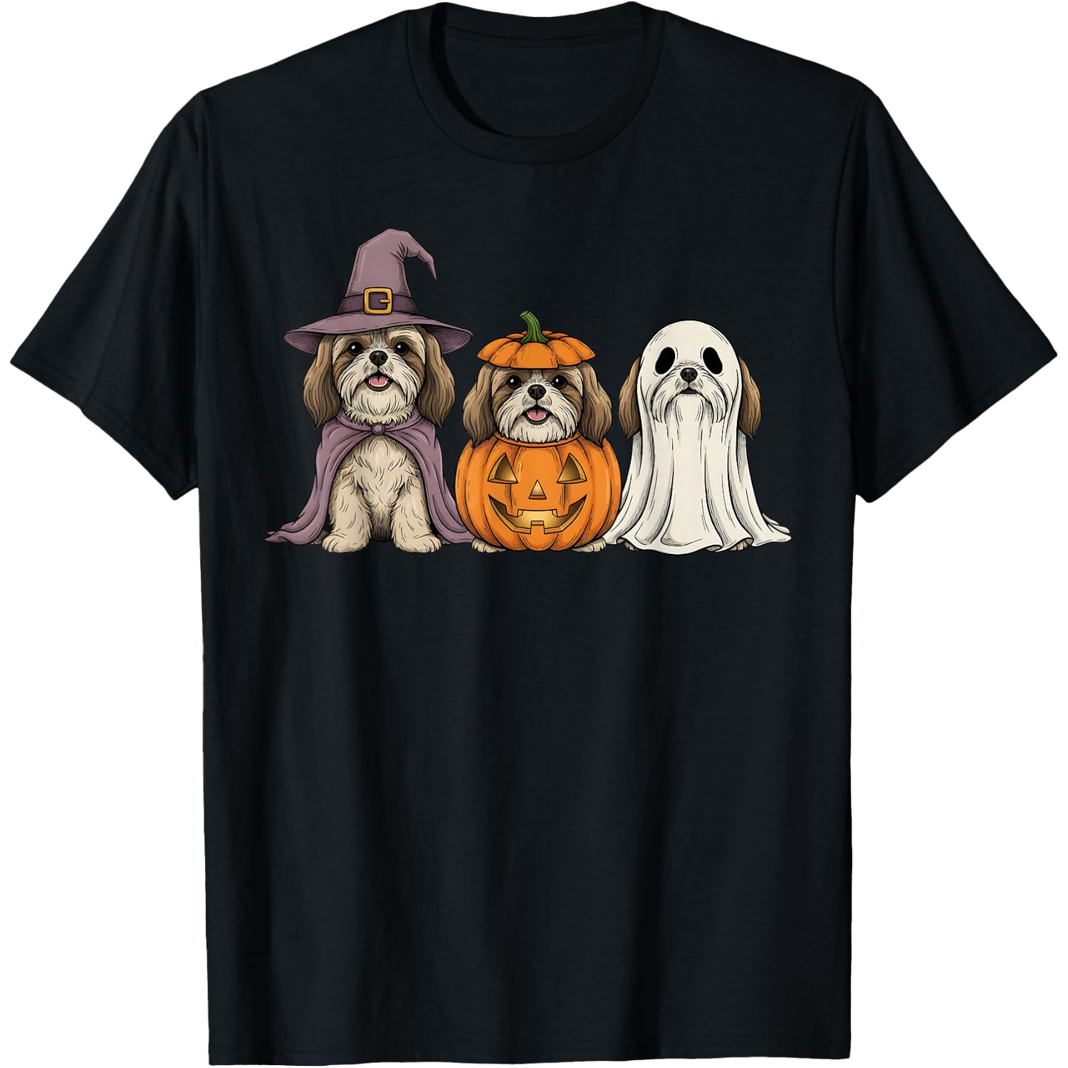 Spooky Ghost Shih Tzu Pumpkin Halloween Dog Lover T-Shirt