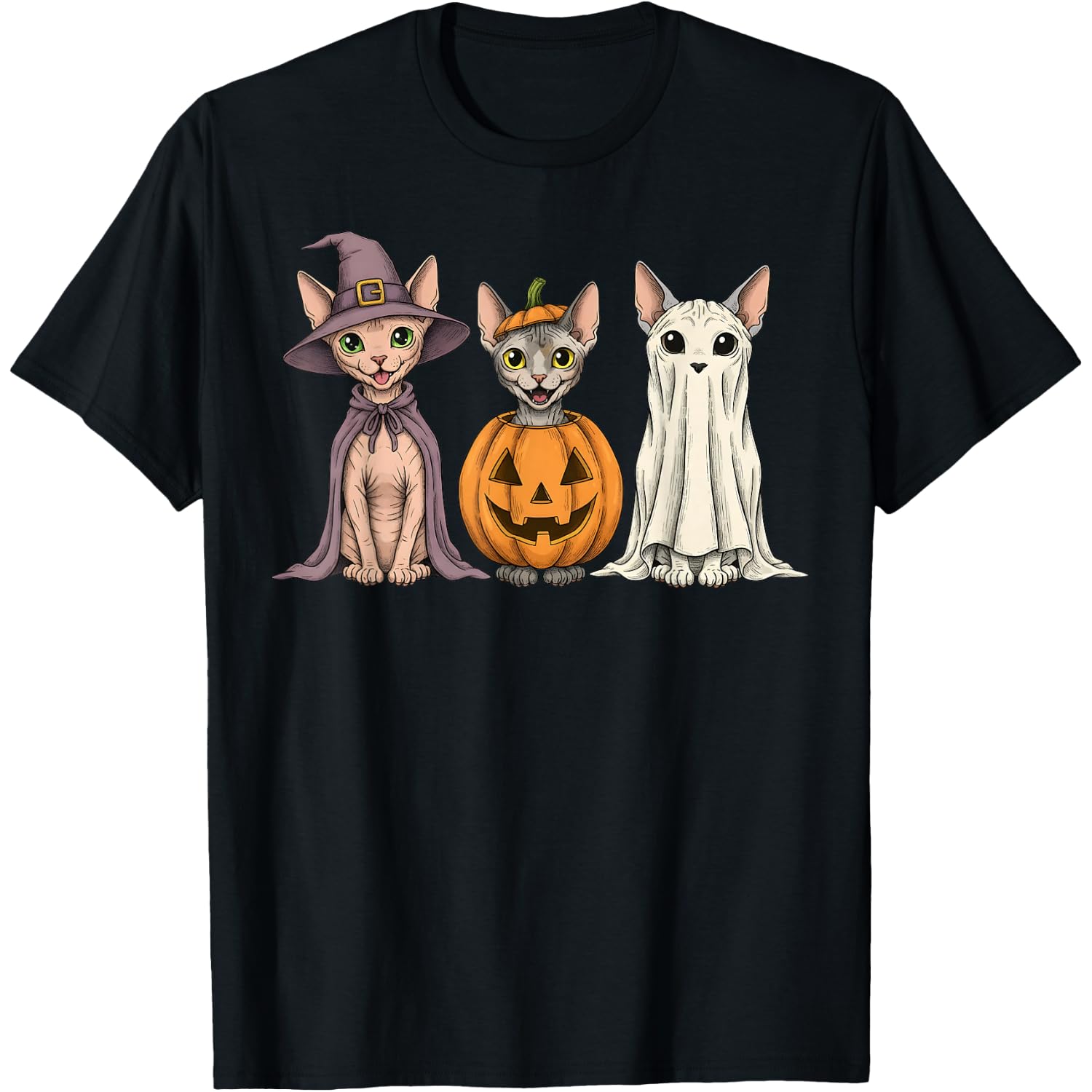 Spooky Ghost Sphynx Cat Lover Pumpkin Halloween T-Shirt