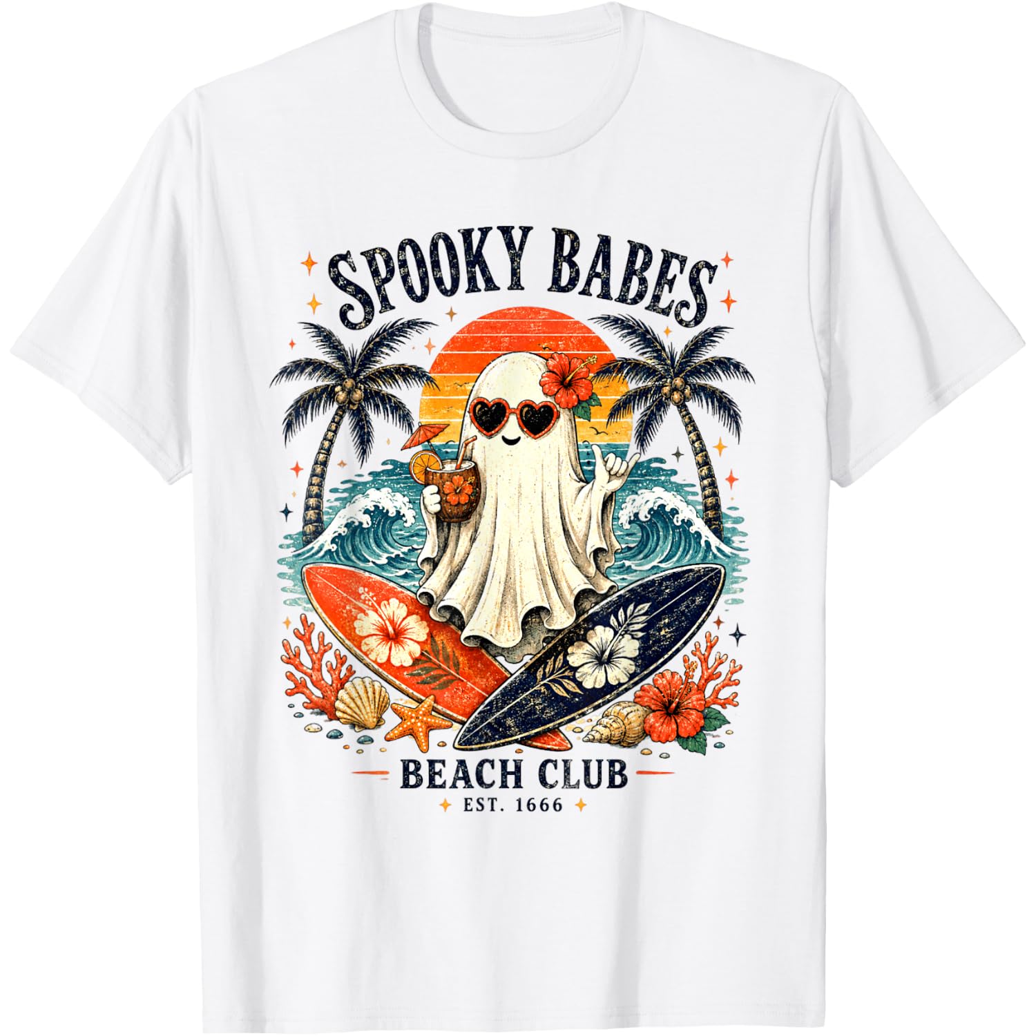 Spooky Girls Beach Crew Ghost Halloween Retro Summerween T-Shirt