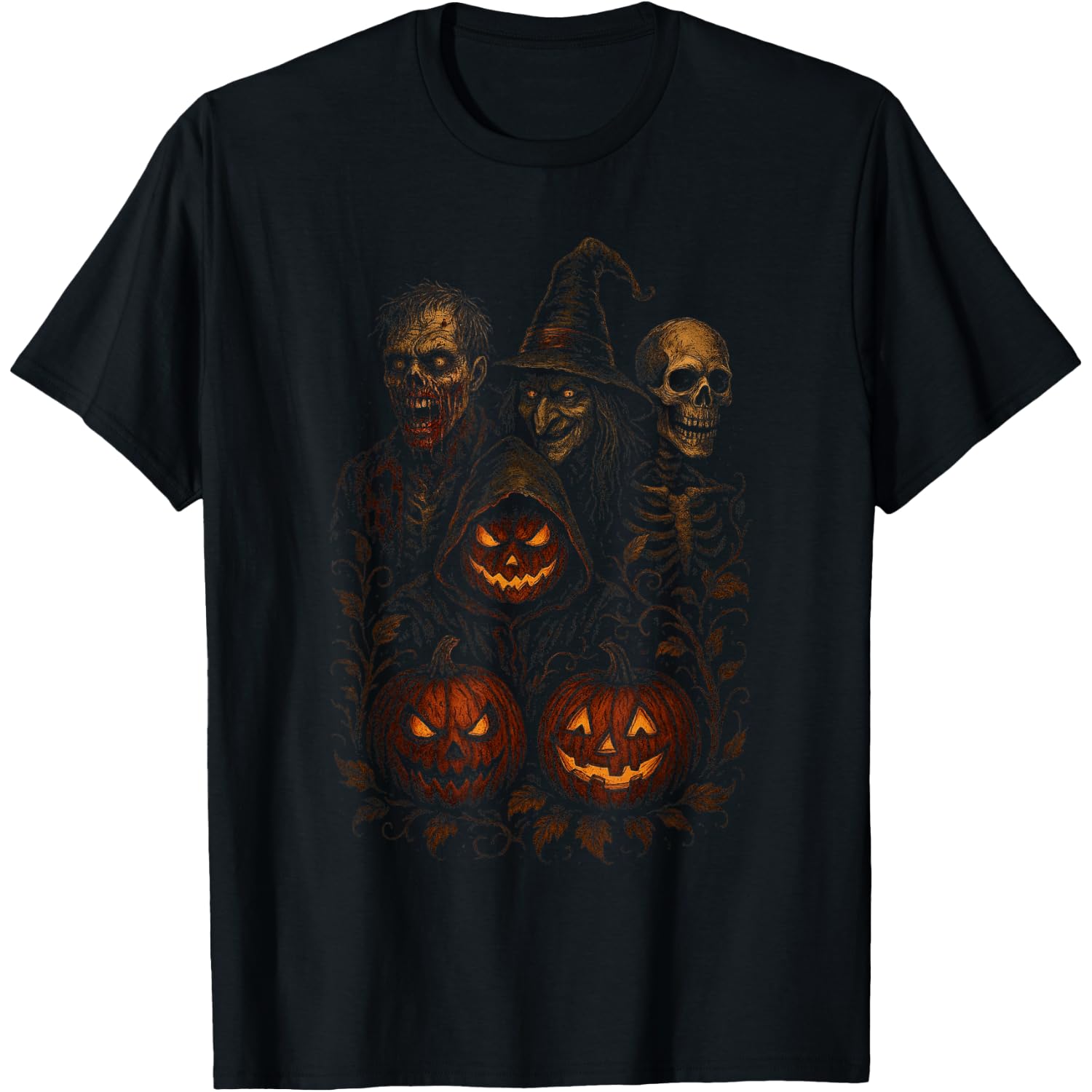 Spooky Halloween Creepy Pumpkin Scary Witch Zombie Skeleton T-Shirt