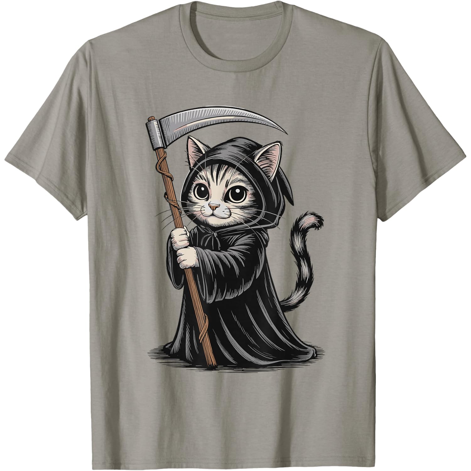 Spooky Halloween Grim Reaper Cat Death T-Shirt