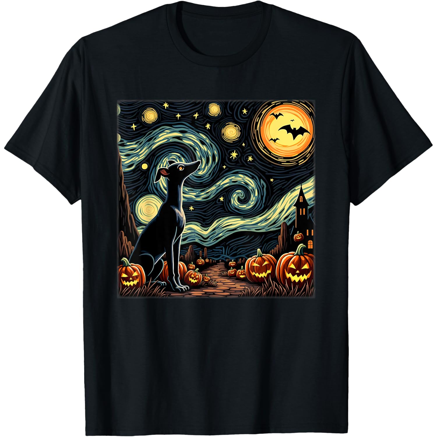 Spooky Halloween Italian Greyhound Dog Starry Night T-Shirt