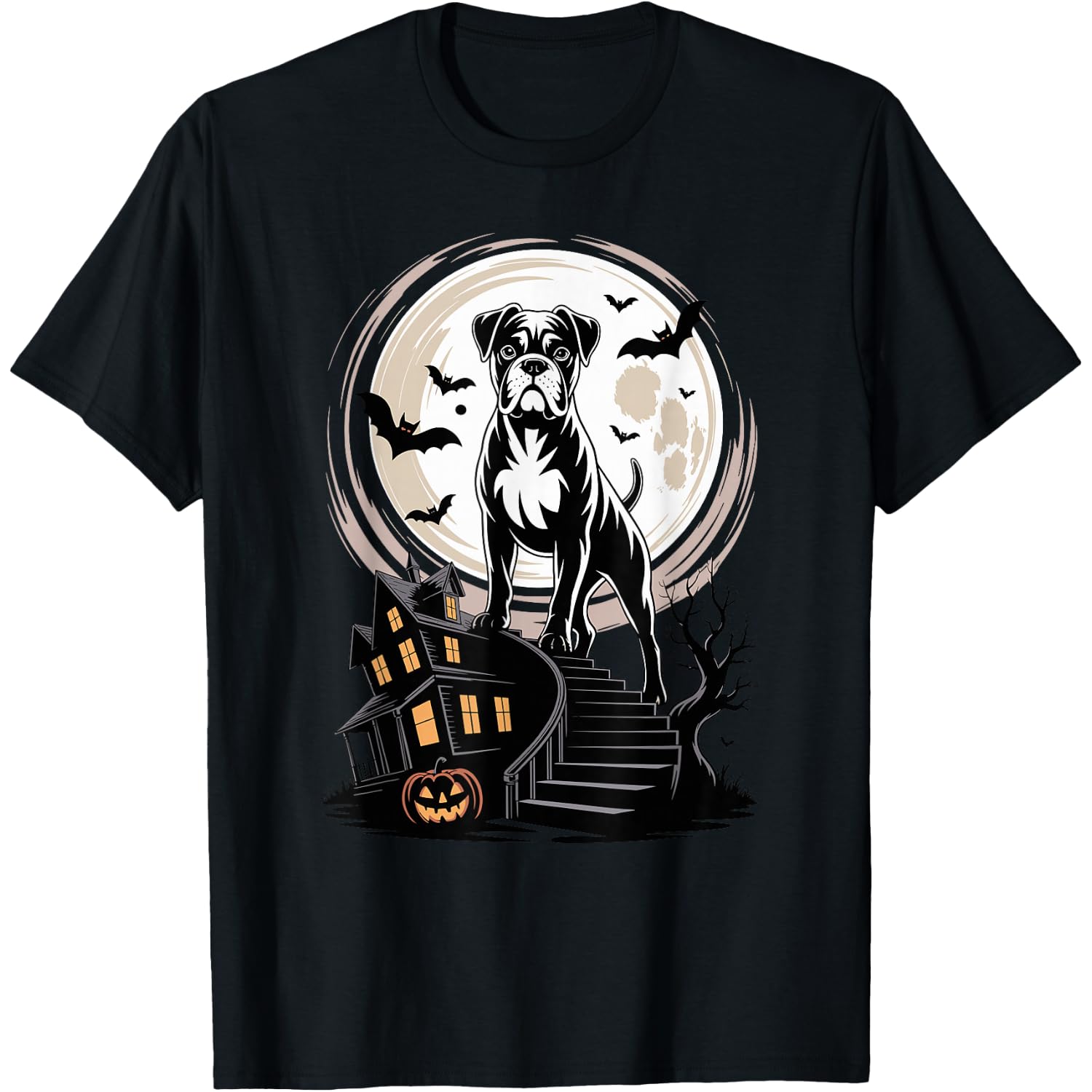 Spooky Halloween Moon Boxer Dog Boxers T-Shirt
