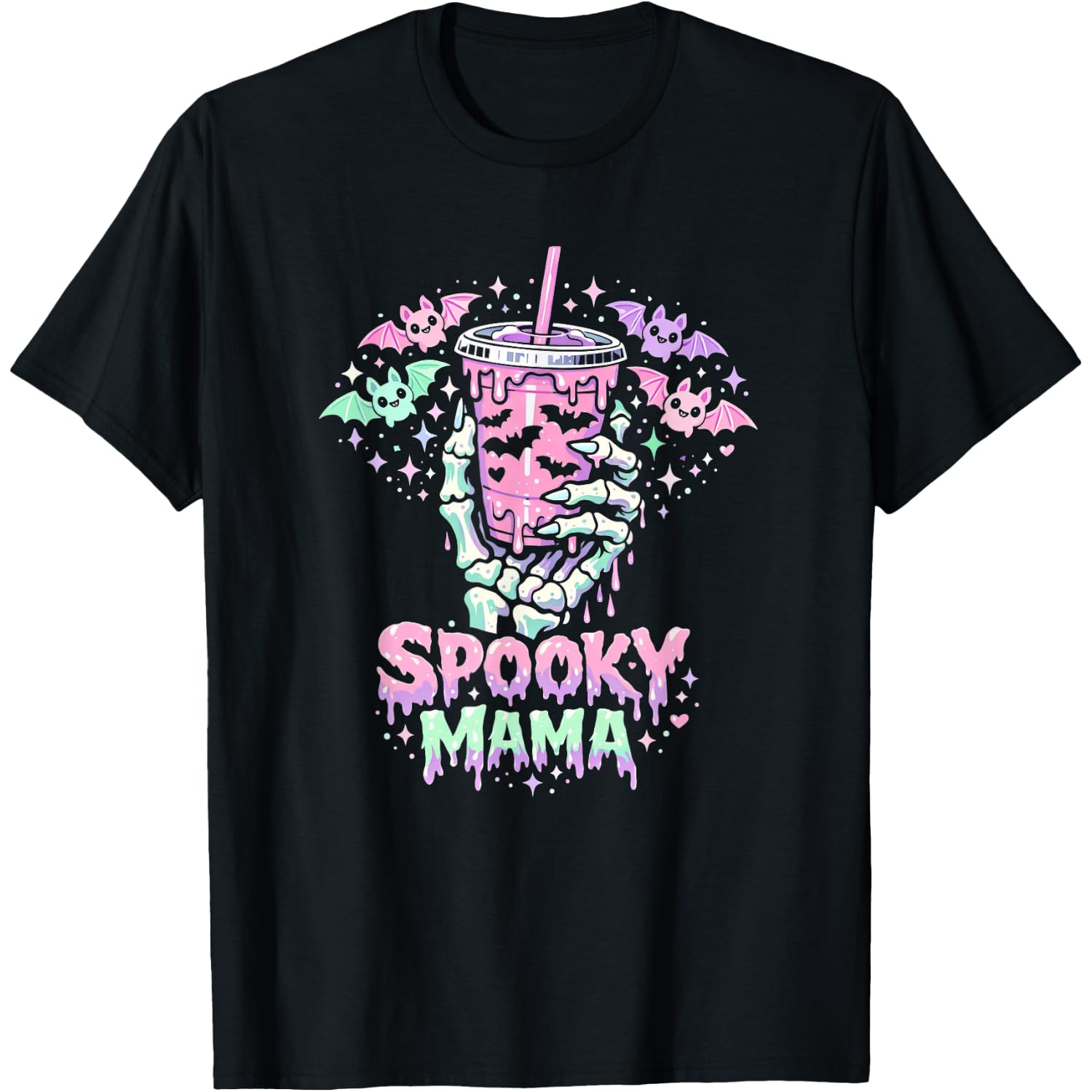 Spooky Mama Pastel Goth Skeleton Hand Coffee Mom Halloween T-Shirt