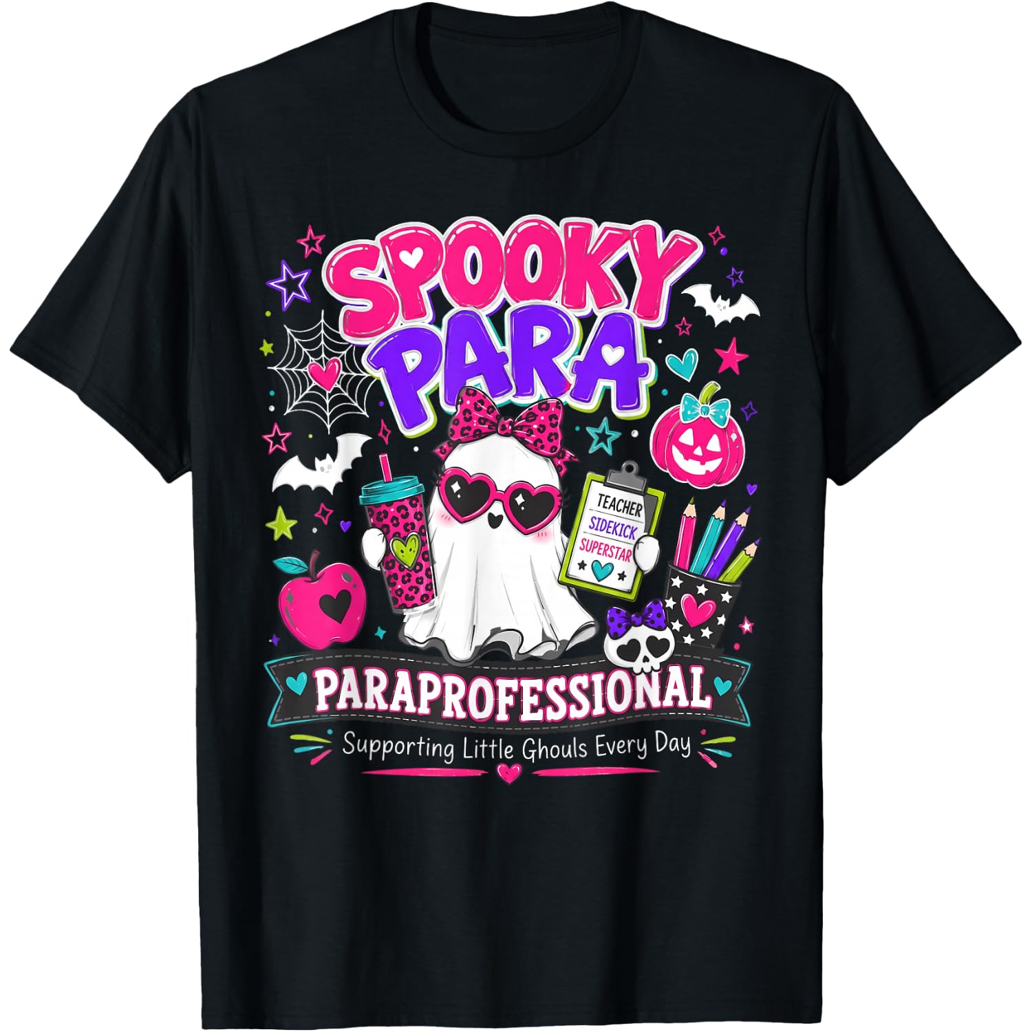 Spooky para Teacher Aide Ghost Paraprofessional Halloween T-Shirt