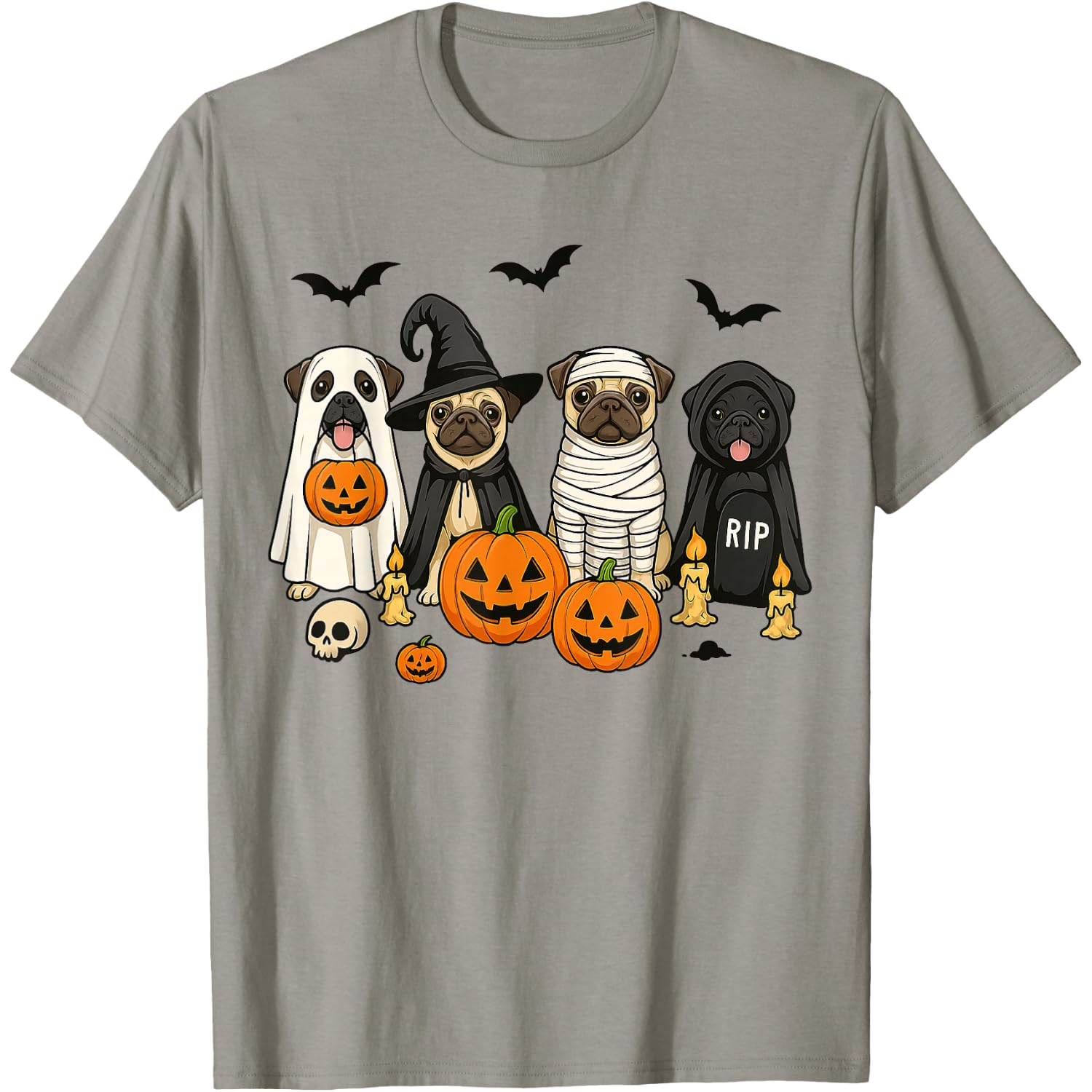 Spooky Pug Halloween Outfit for Dog Lovers Family Men Women T-Shirt
