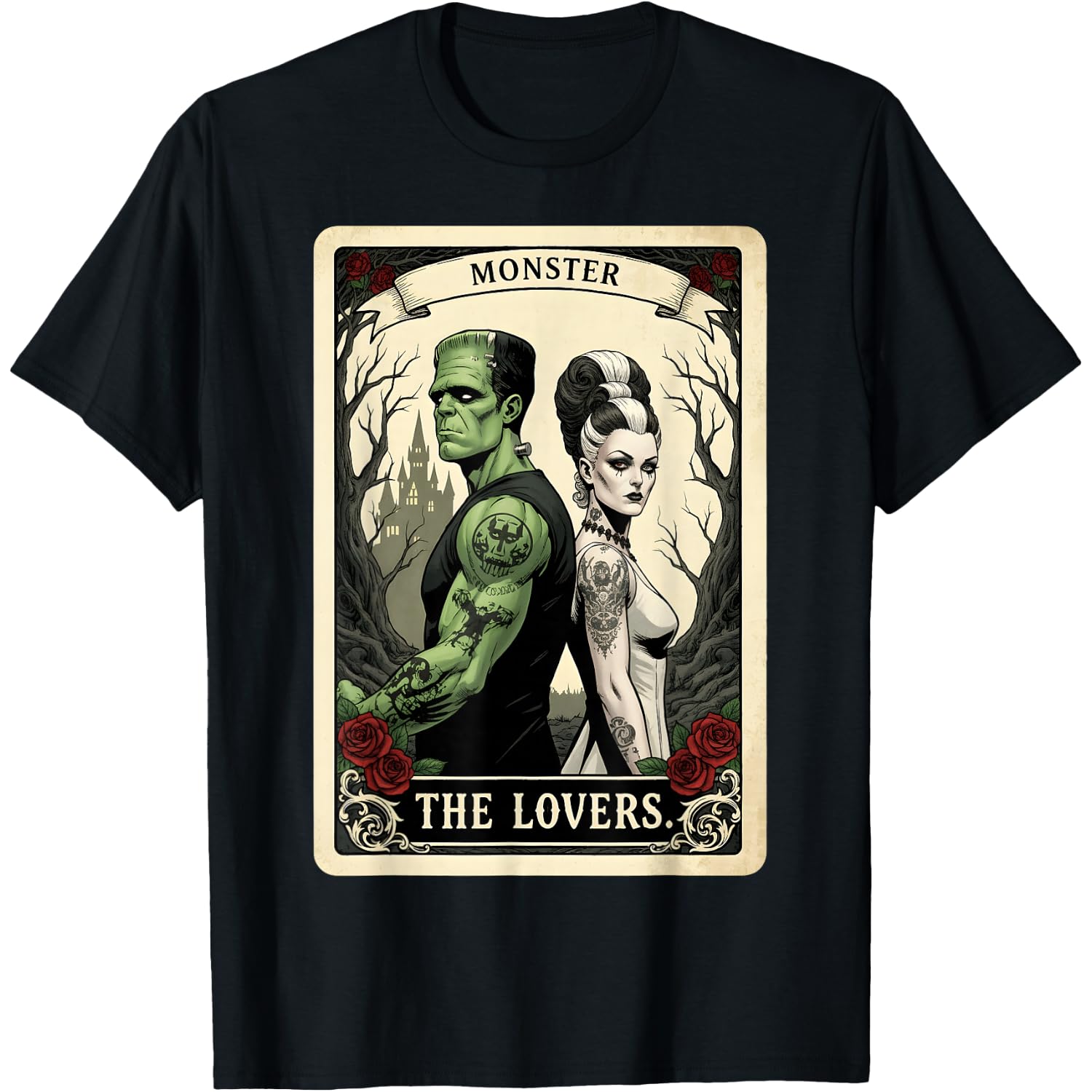 Spooky Romance Frankenstein The Lovers Tarot Cute Halloween T-Shirt