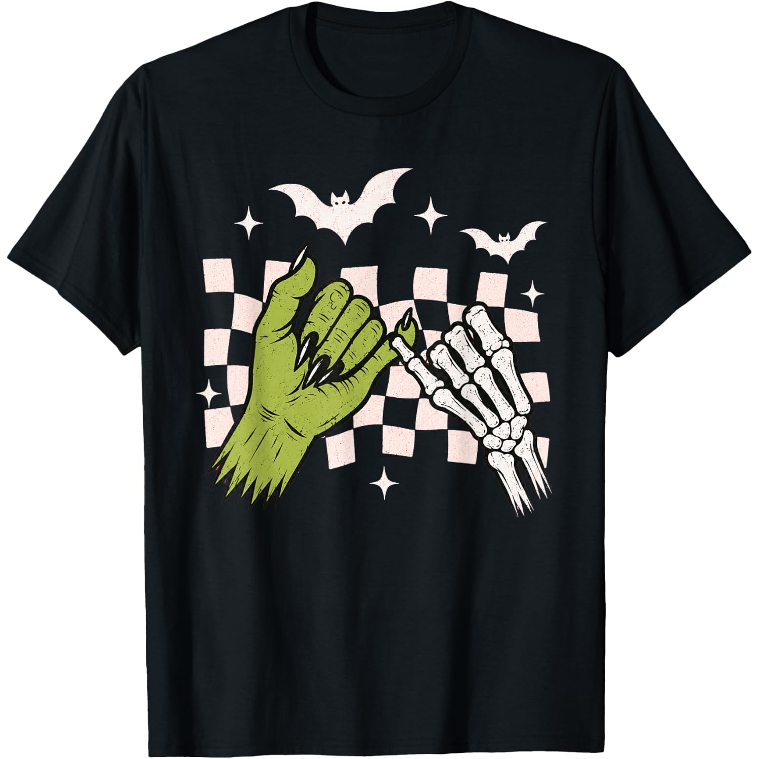 Spooky Season Halloween Vibes Pinky Promise Skeleton Bat T-Shirt