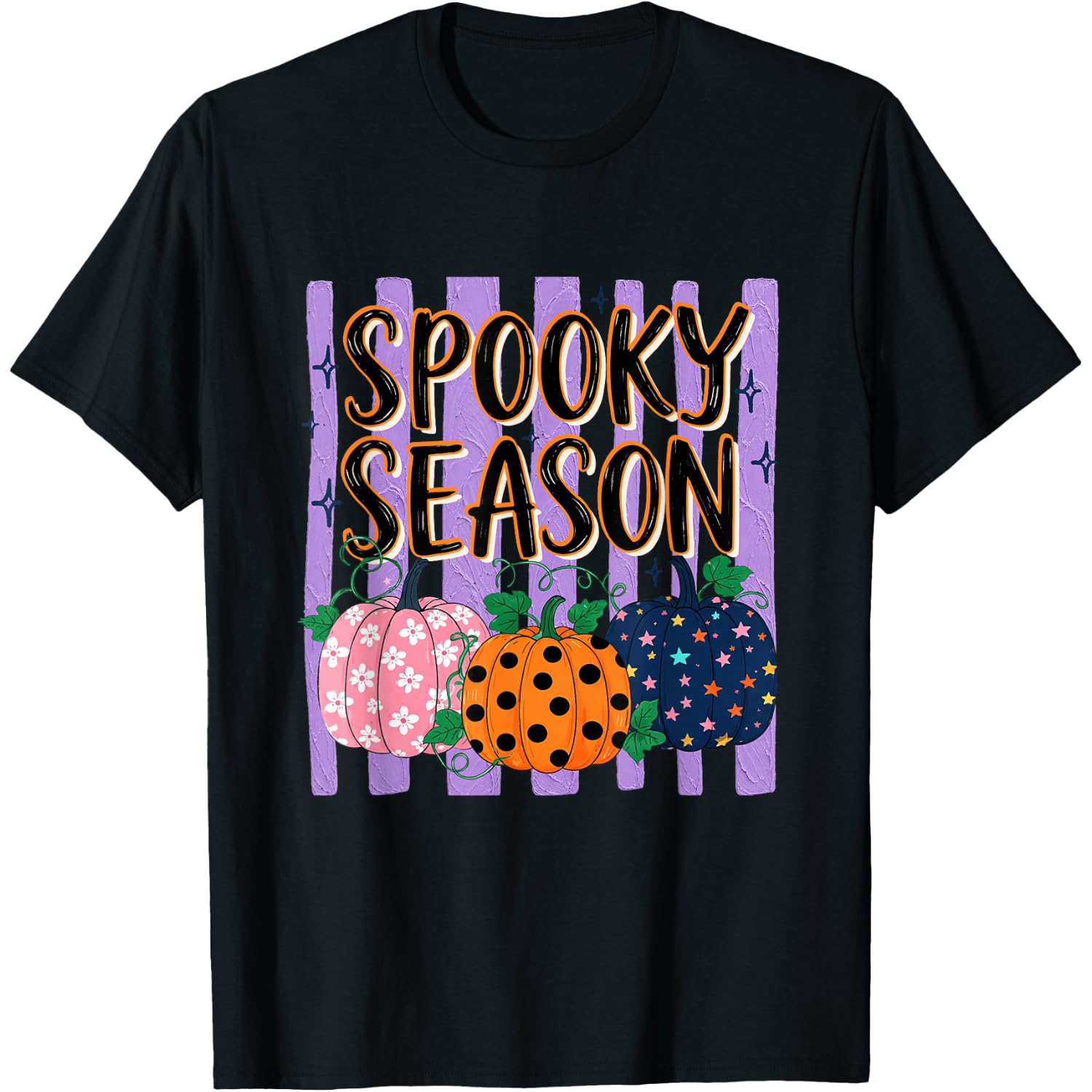 Spooky Season Stripe Halloween Pumpkin Fall Vibes Women Girl T-Shirt
