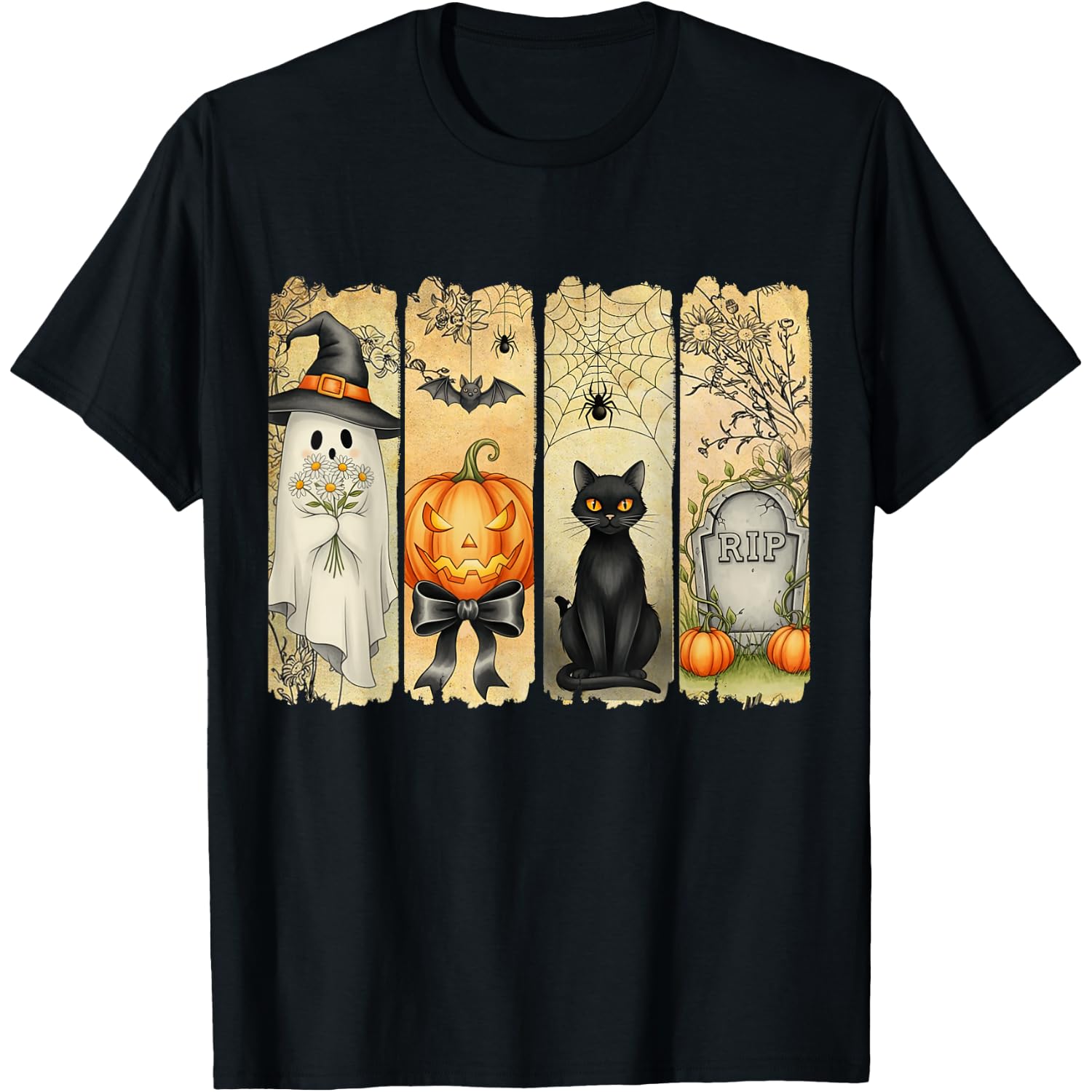 Spooky Season Vintage Halloween Ghost Pumpkin Coquette Bow T-Shirt