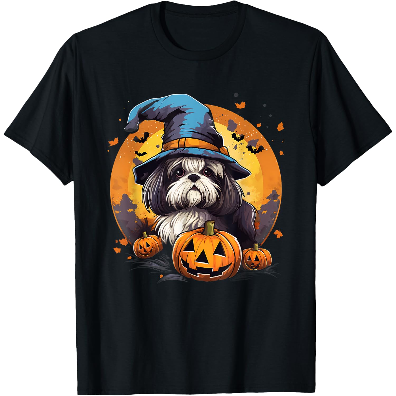Spooky Shih Tzu Dog Witch Halloween T-Shirt for Men Women Kids