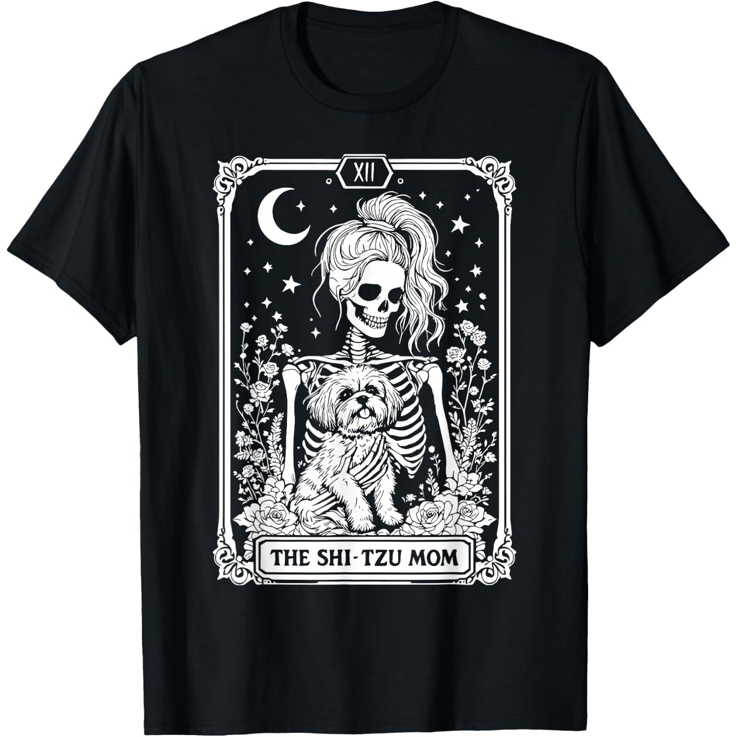 Spooky Shih Tzu Mom Skeleton Tarot Card Halloween Dog Mama T-Shirt