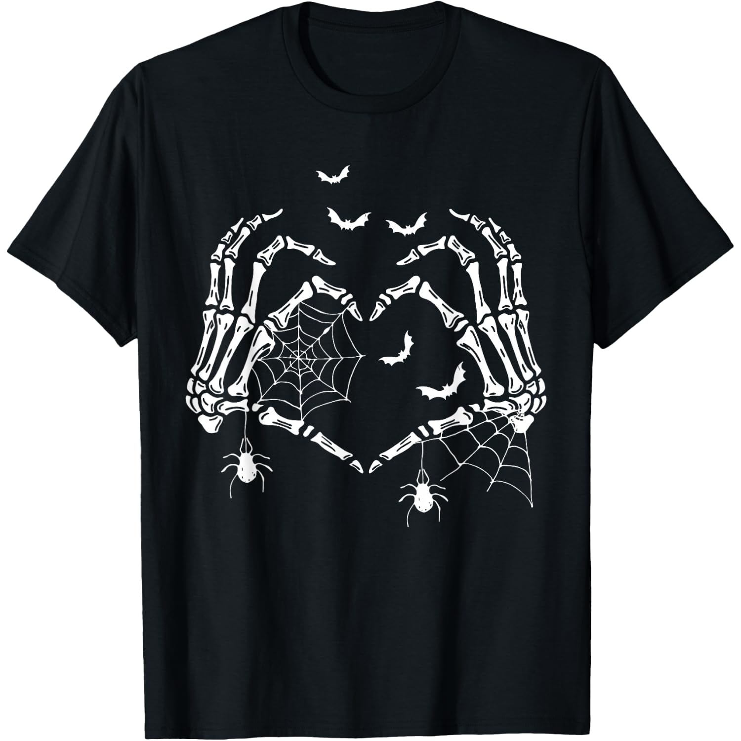 Spooky Skeleton Hands Heart Sign Halloween Vibes Women Girls T-Shirt
