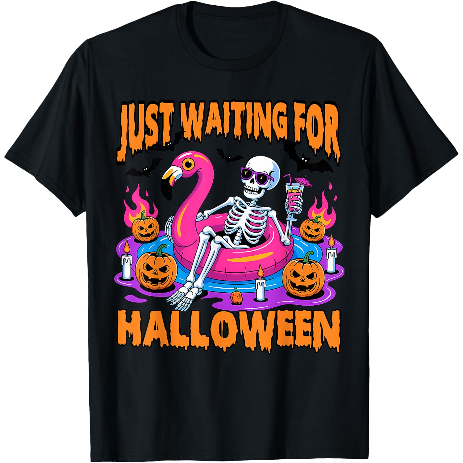 Spooky Summer Skeleton Funny Just Waiting for Halloween T-Shirt