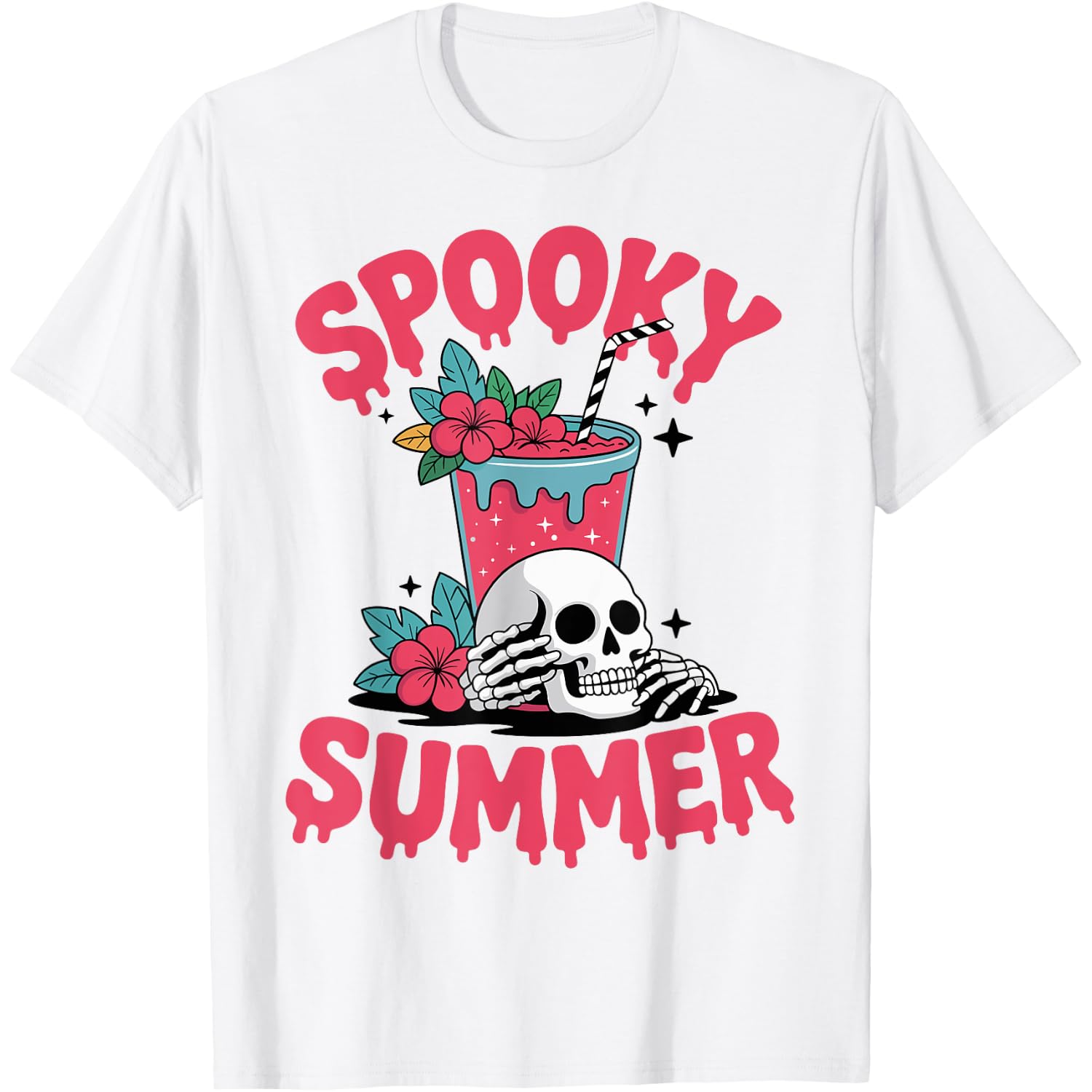 Spooky Summer Skeleton Ice Coffee Summer Vacation T-Shirt