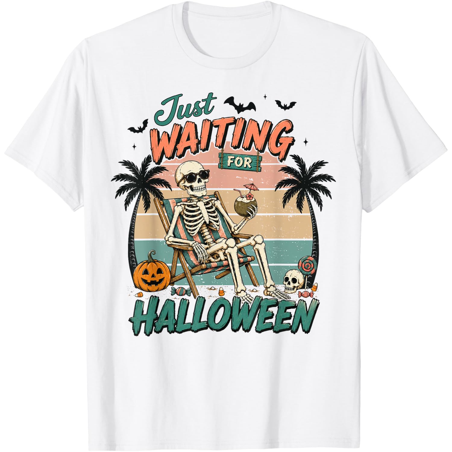 Spooky Summer Skeleton Just Waiting for Halloween Men Women T-Shirt