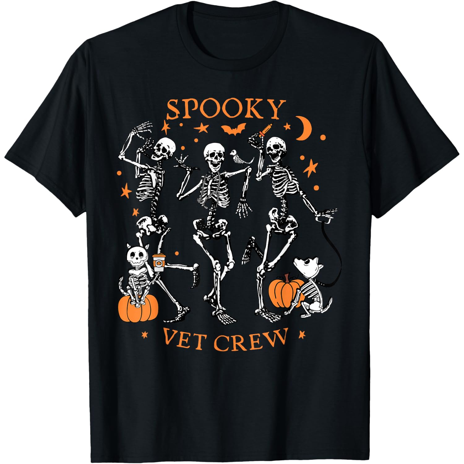 Spooky Vet Ccrew Skeleton Dancing Veterinary Med Halloween T-Shirt