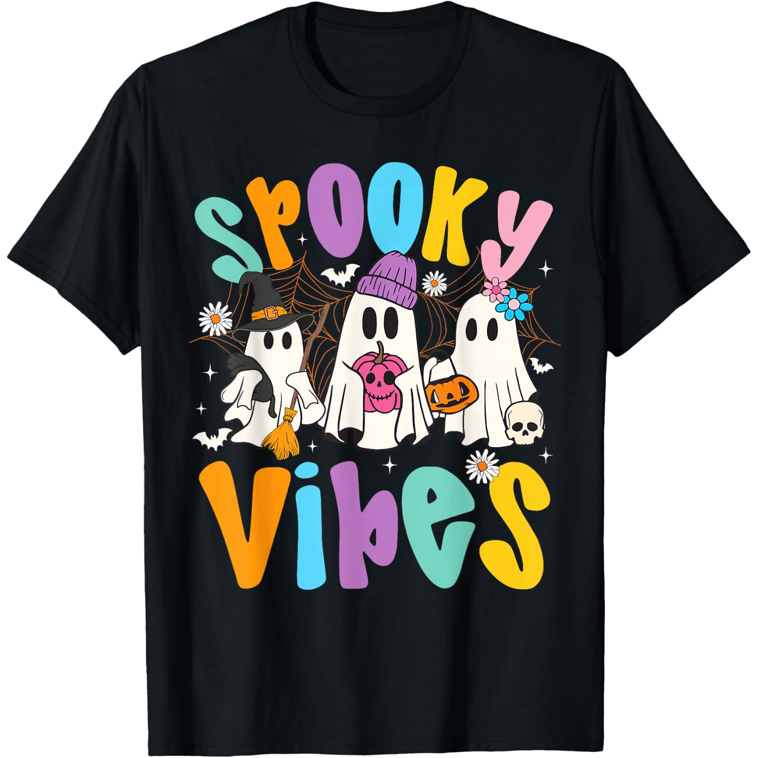Spooky Vibes Funny Boo Ghosts Halloween Costume Women Girl T-Shirt