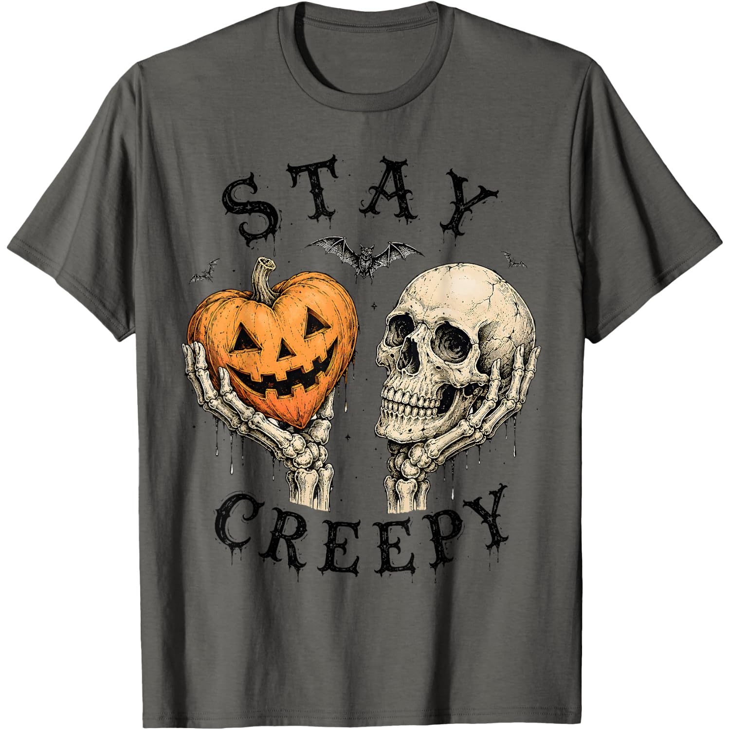 Stay Creepy Pumpkin Skull Gothic Halloween Skeleton Humor T-Shirt